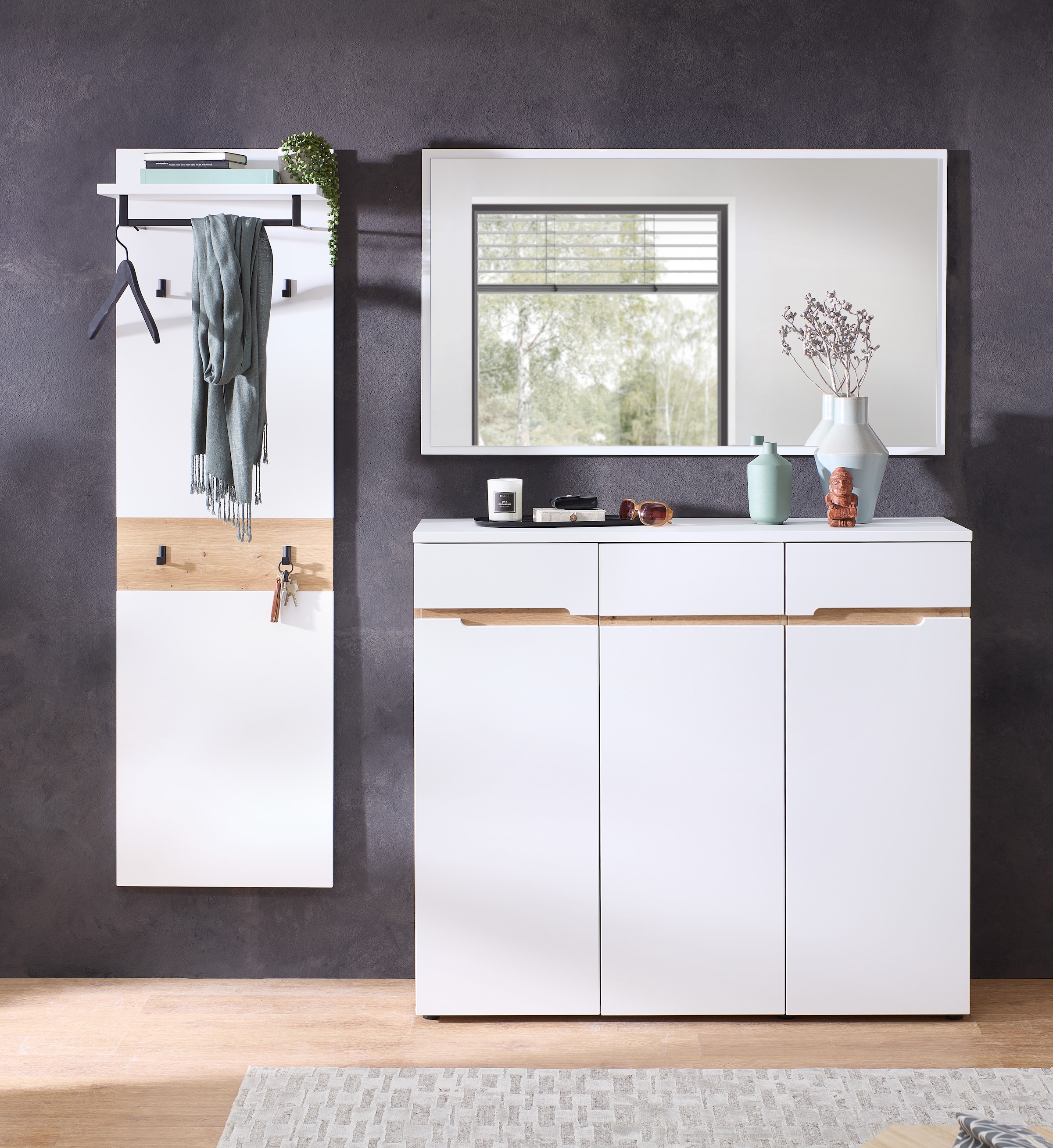 INNOSTYLE Garderoben-Set »Memphis Garderoben Set, 181x190x38cm (B/H/T)« 3 Stk. tlg. weiß/Artisan Eiche MODERN - Das Garderoben-Set überzeugt in...