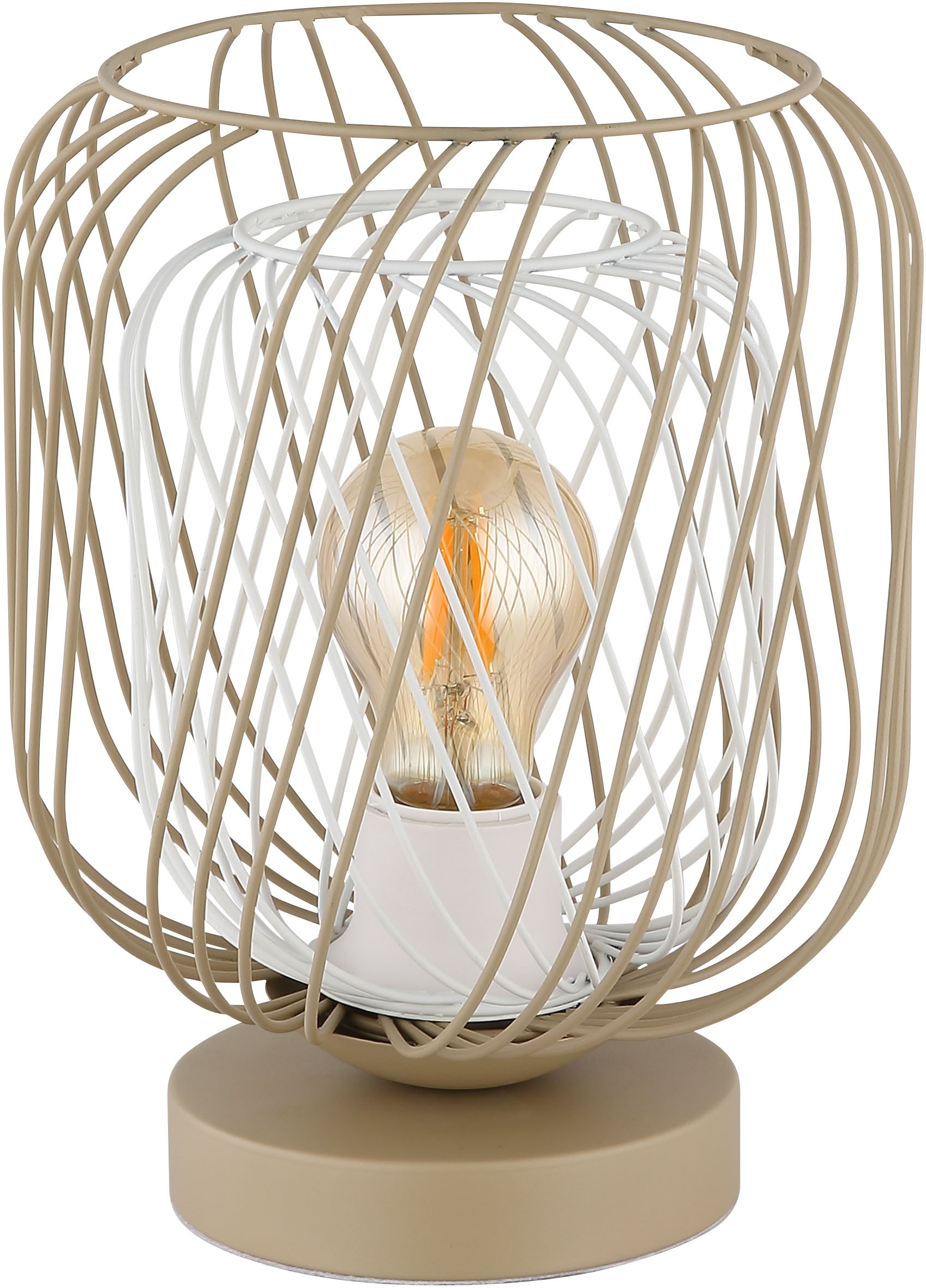 GLOBO LIGHTING Tischleuchte »DICHTI«, Leuchtmittel E27 | ohne Leuchtmittel, Tischlampe/sandfarben/Metallgeflecht/Wohnzimmer/Schlafzimmer