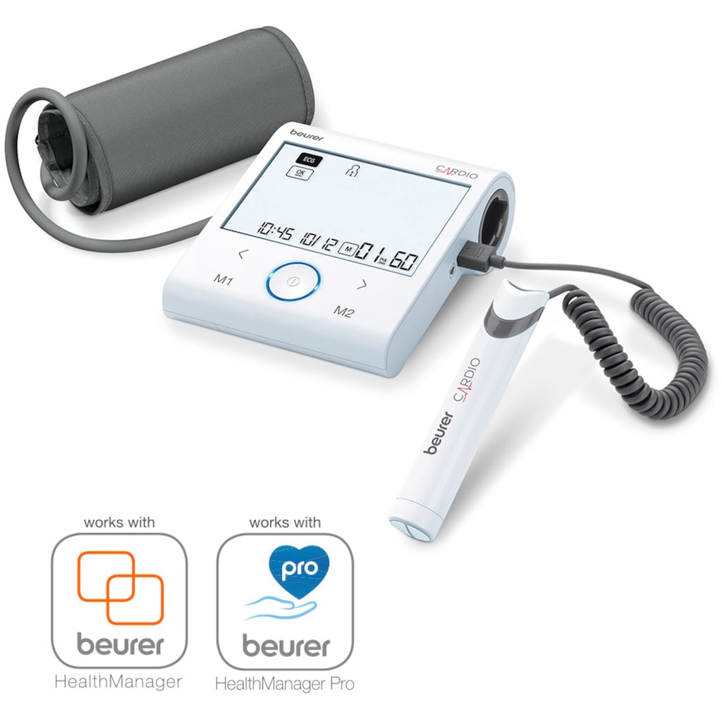 BEURER Oberarm-Blutdruckmessgerät »BM 96 Cardio«, mit EKG-Funktion, Arrhythmieerkennung, Risiko-Indikator, Alarmfunktion