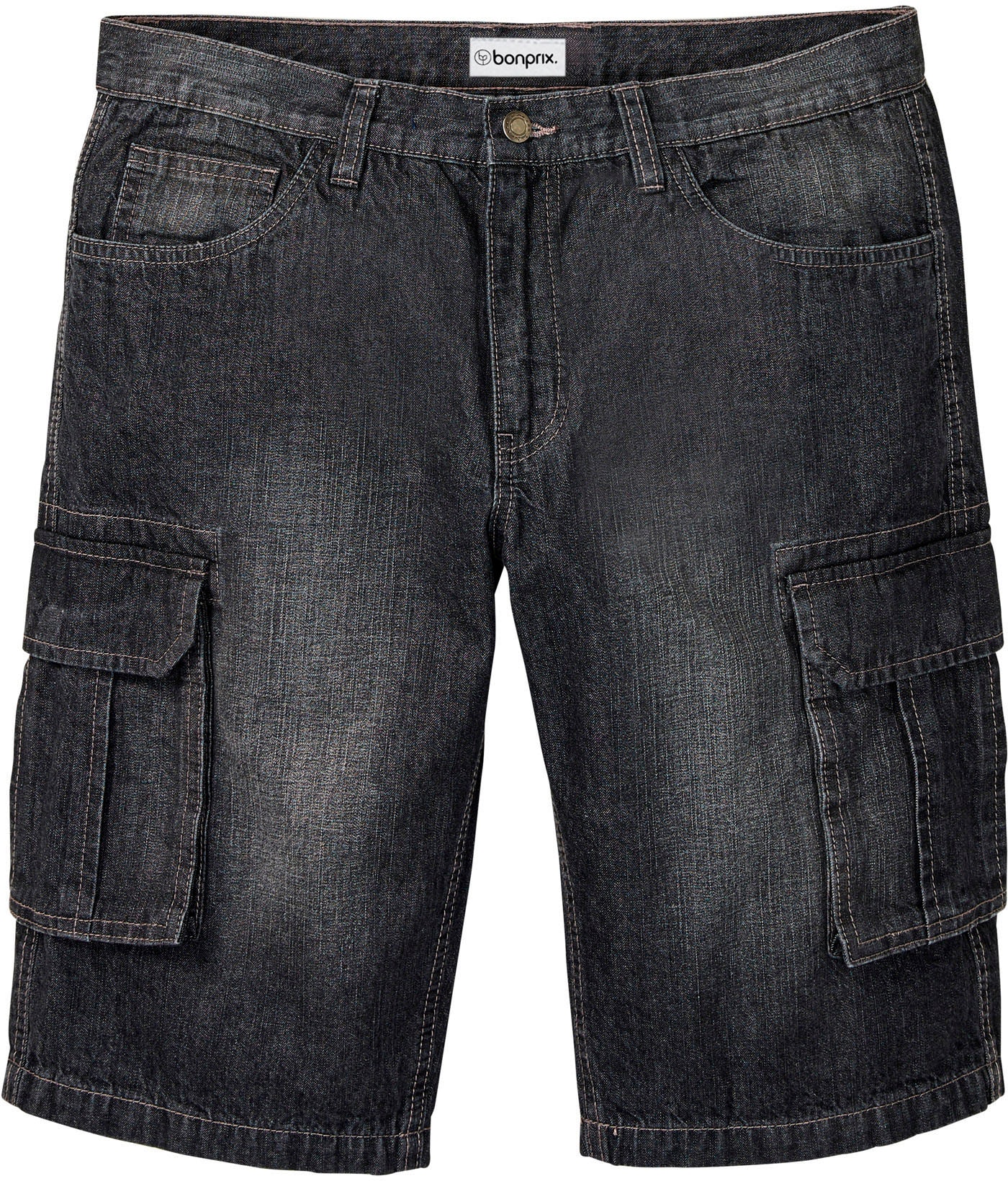 bonprix Bermudas  aus Baumwolle und Elasthan, Relaxed Fit, Cargo-Jeans-Design
