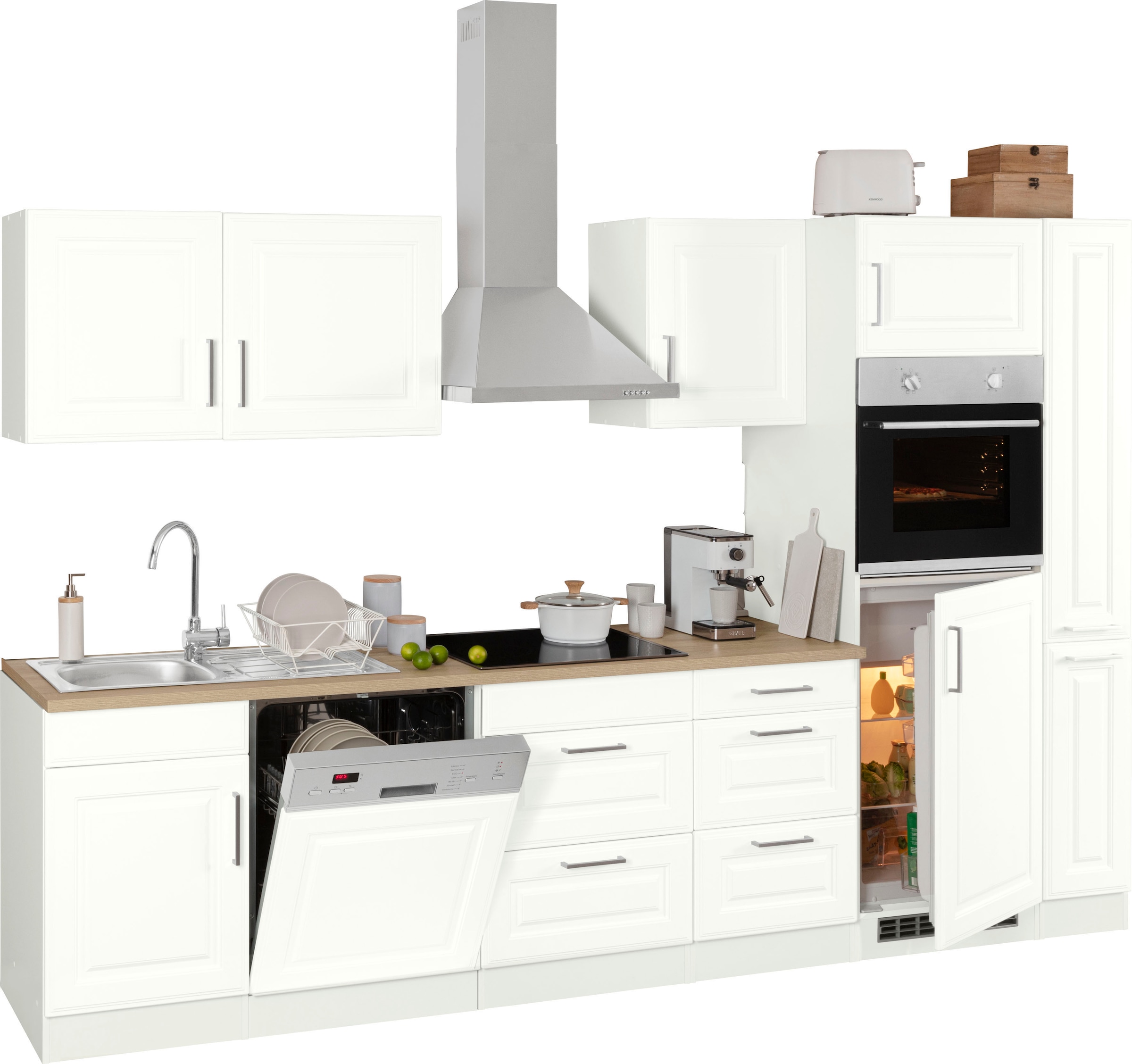 HELD MÖBEL Küchenzeile »Stockholm«, Breite 310 cm, mit hochwertigen MDF Fronten im Landhaus-Stil