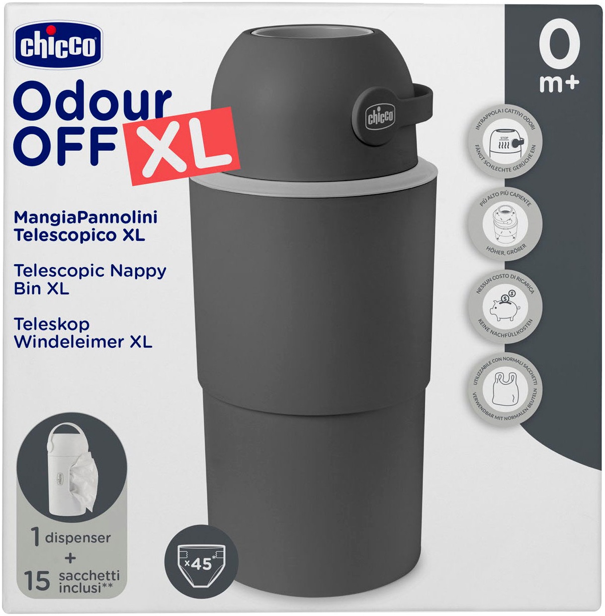 Chicco Windeleimer »Teleskop, Odour off XL«, inklusive 1 Pck. Müllbeutel Odour Off und einem Müllbeutelspender
