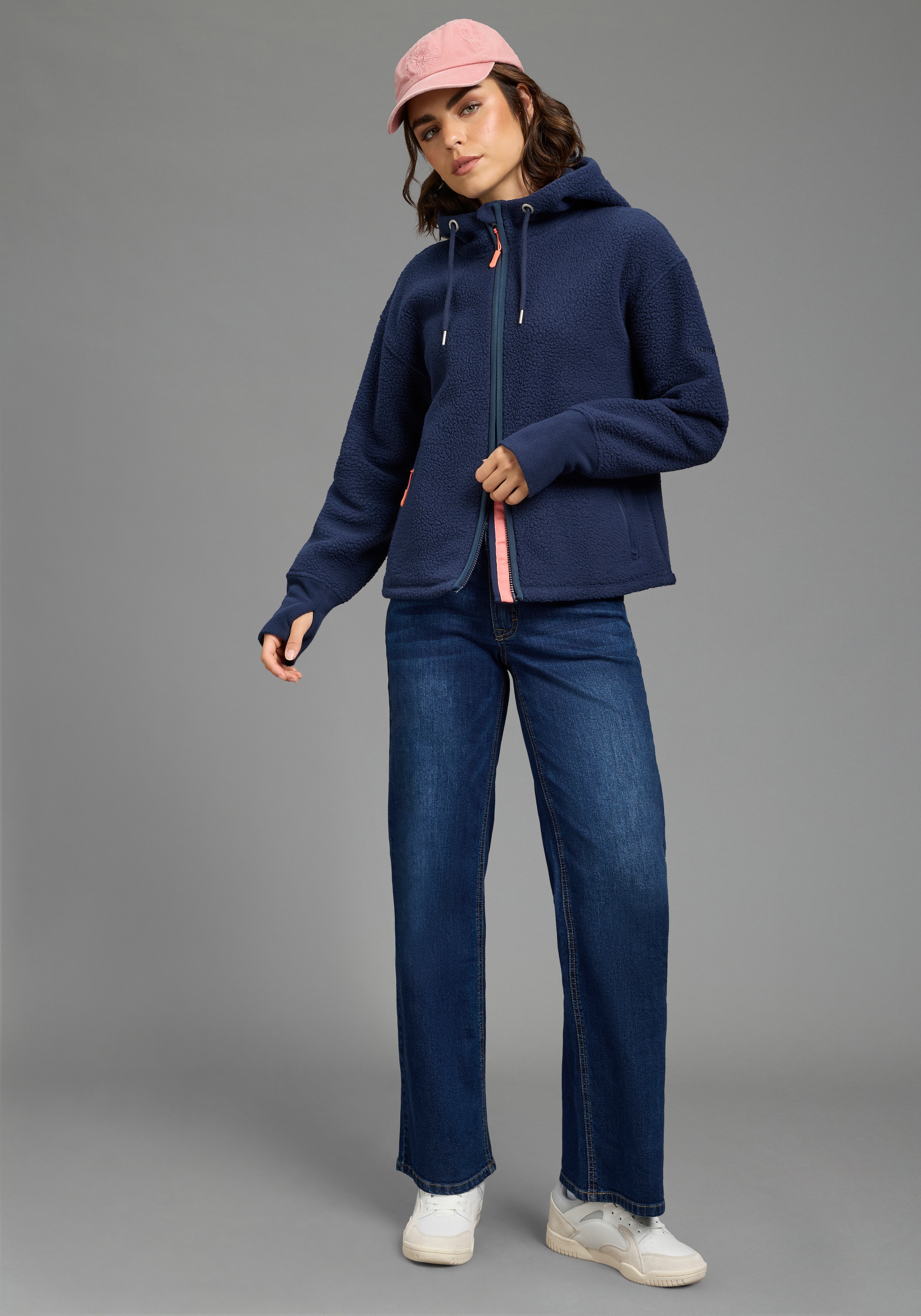KangaROOS Fleecejacke mit Kapuze Teddy Fleece Jacke mit Kapuze für den Übergang