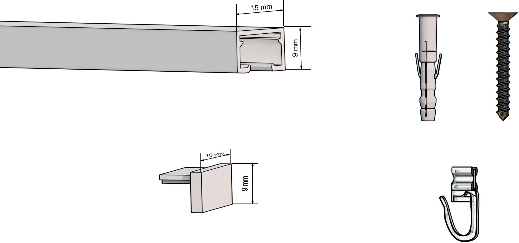 indeko Schienensystem »Objektschiene«, 1 läufig-läufig, Wunschmaßlänge, Innenlauf Gardinenschiene, Komplett-Set inkl. Gleitern&Montagematerial