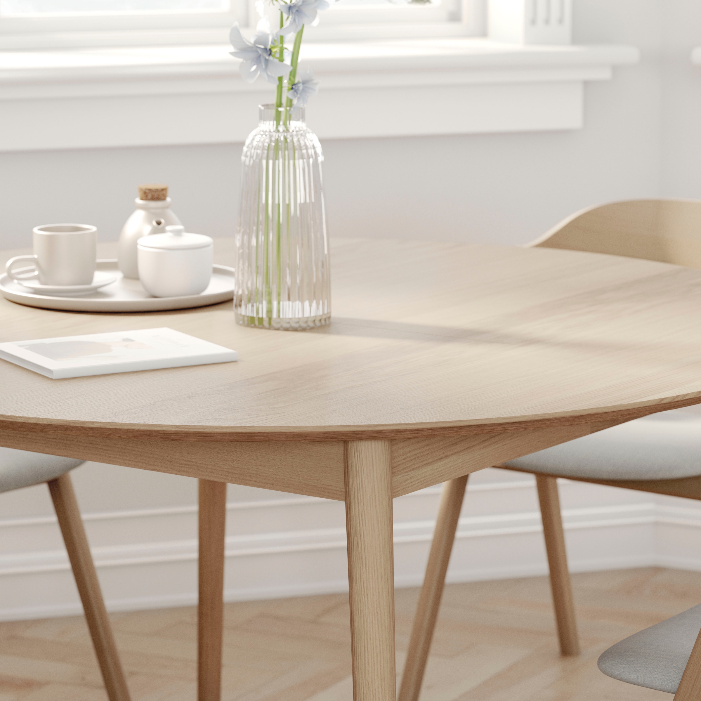 Hammel Furniture »Meza Designtisch mit Auszugsfunktion und 2 Einlegeplatten« Ø135(231) cm, runde Tischplatte aus MDF/Laminat, Massivholzgestell