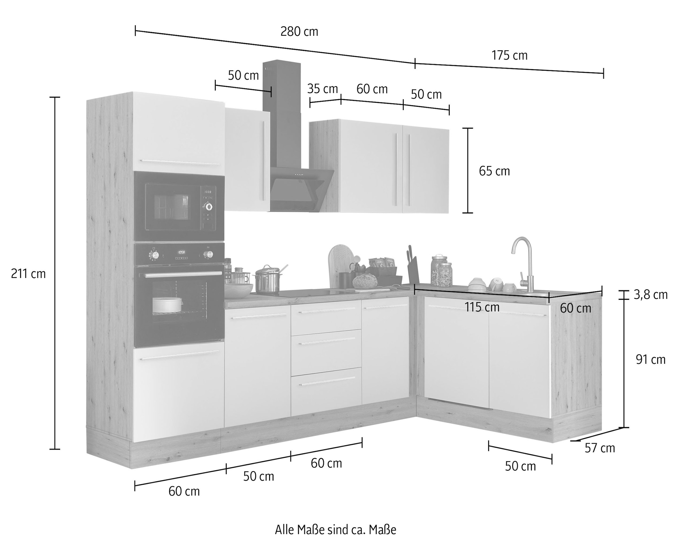 KOCHSTATION Winkelküche »Florida, Stellbreite 280x165 cm«, wahlweise mit E-Geräten, mit Softclose für Türen und Schubkästen