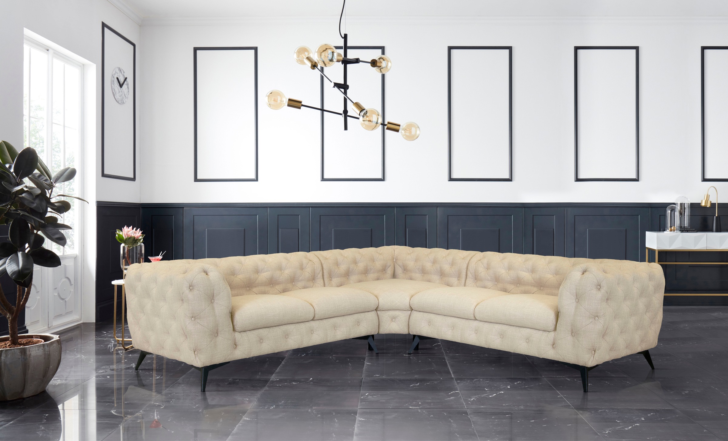 Leonique Chesterfield-Sofa »Ecksofa GLYNIS L-Form mit Wellenunterfederung, günstig online kaufen