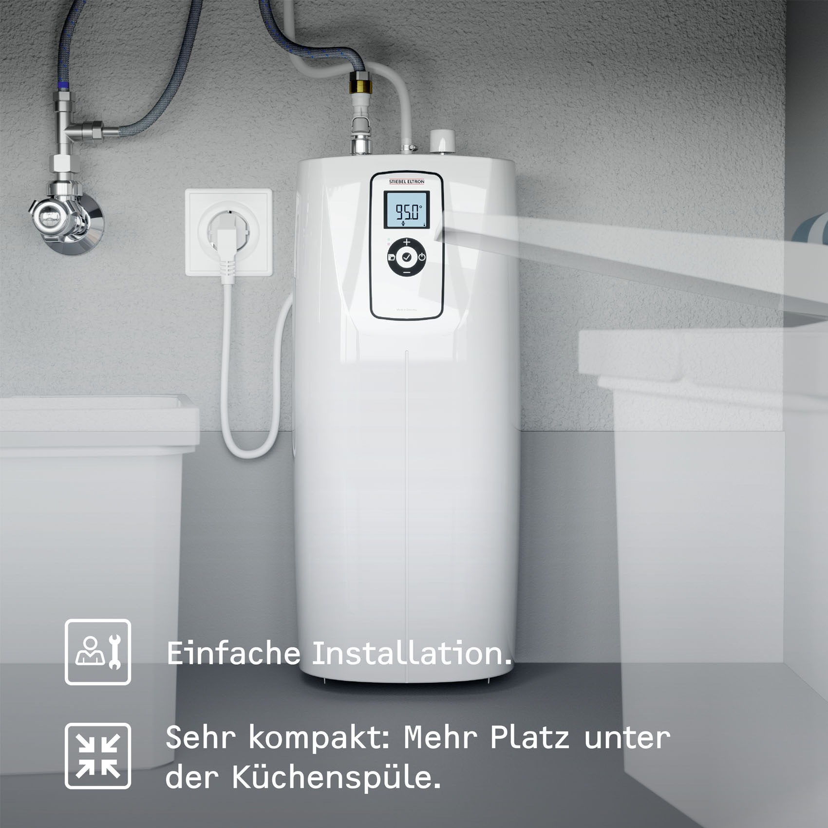 STIEBEL ELTRON Untertisch-Trinkwassersystem »Kochendwassergerät HOT 2.6 N Premium + 3in1 b gebürstet«, Set mit Heißwassergerät und speziellem Wasserhahn für die Küche