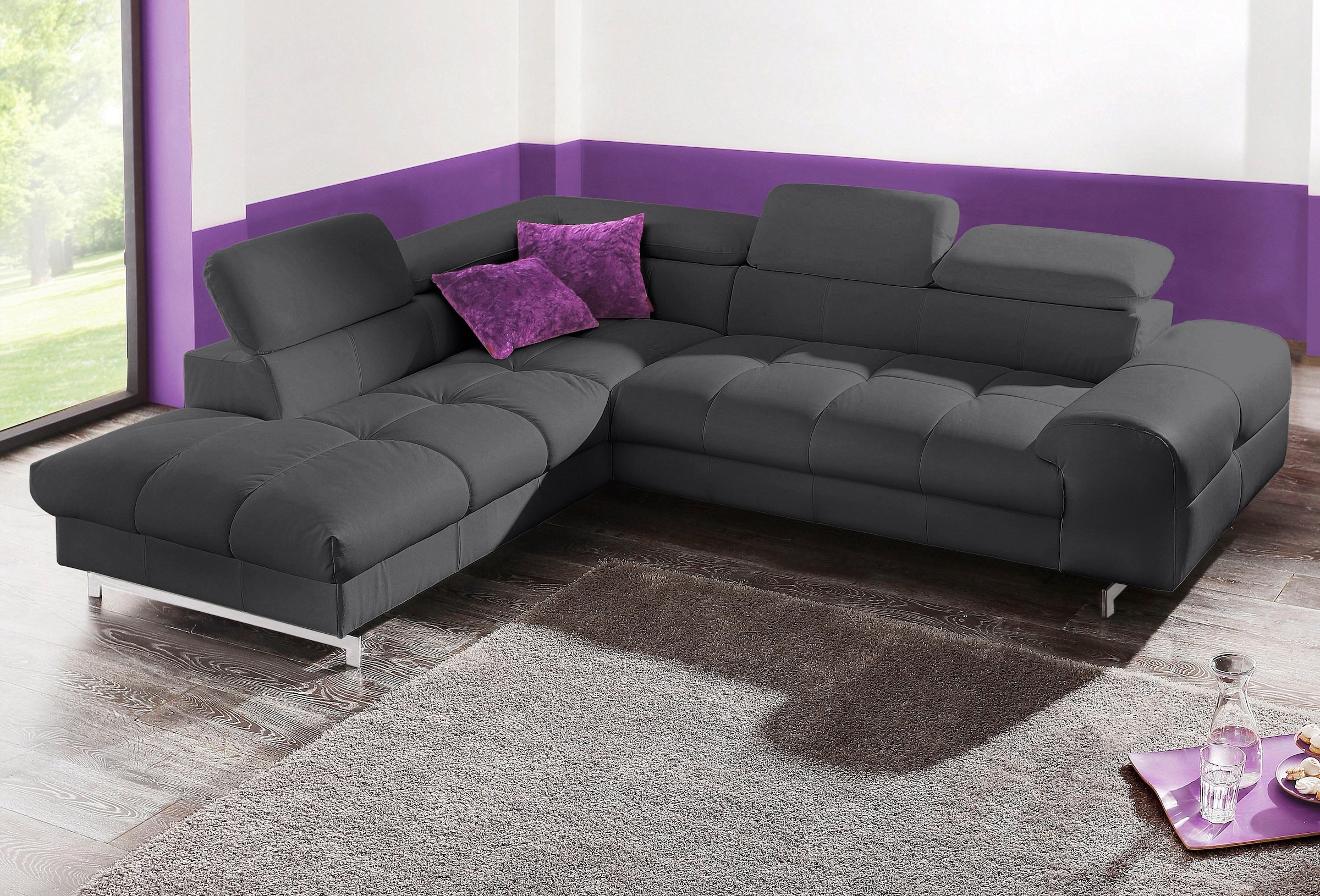 COTTA Polstergarnitur »Chef L-Form« Set,  Set bestehend aus: Ecksofa mit Kopfteilverstellung & Hocker