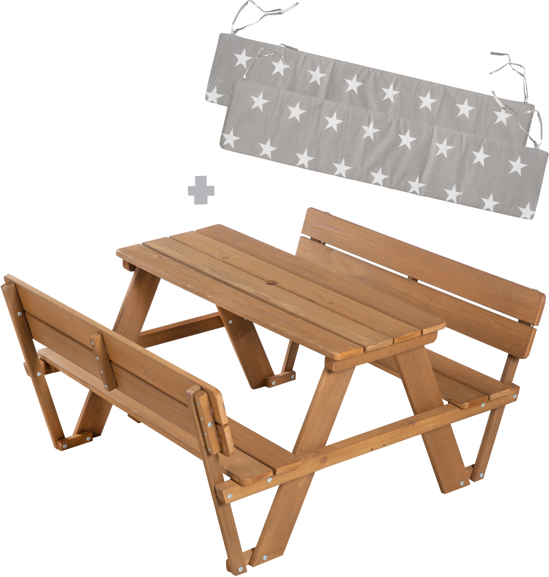 roba® Kindersitzgruppe »Picknick for 4 Outdoor +, Teakholz-Optik«, (Set), mit Lehne; inklusive Sitzauflagen Â»Little StarsÂ«