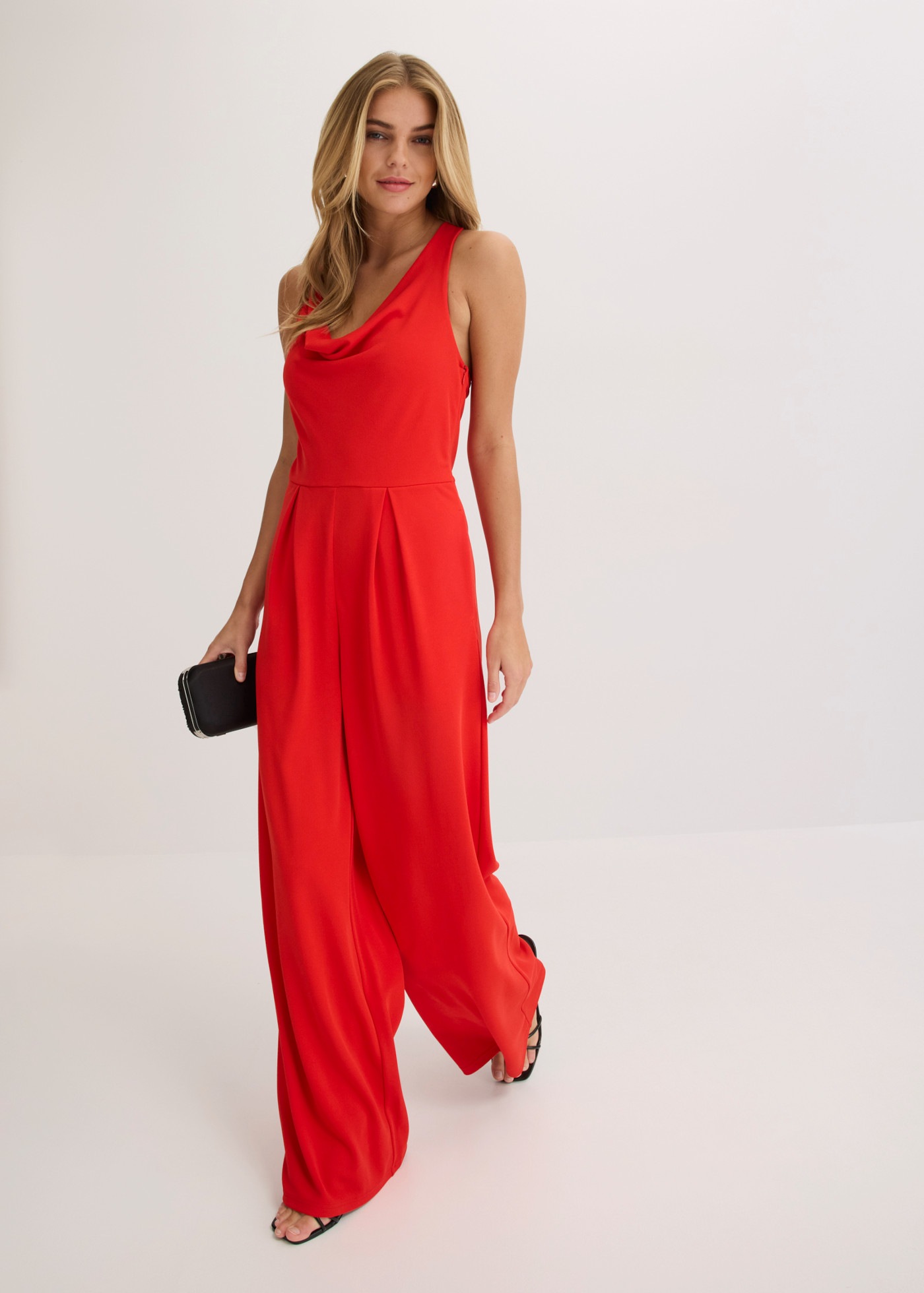bonprix Jumpsuit schmale Passform, wasserfallkragen, ärmellos, festlicher Stil
