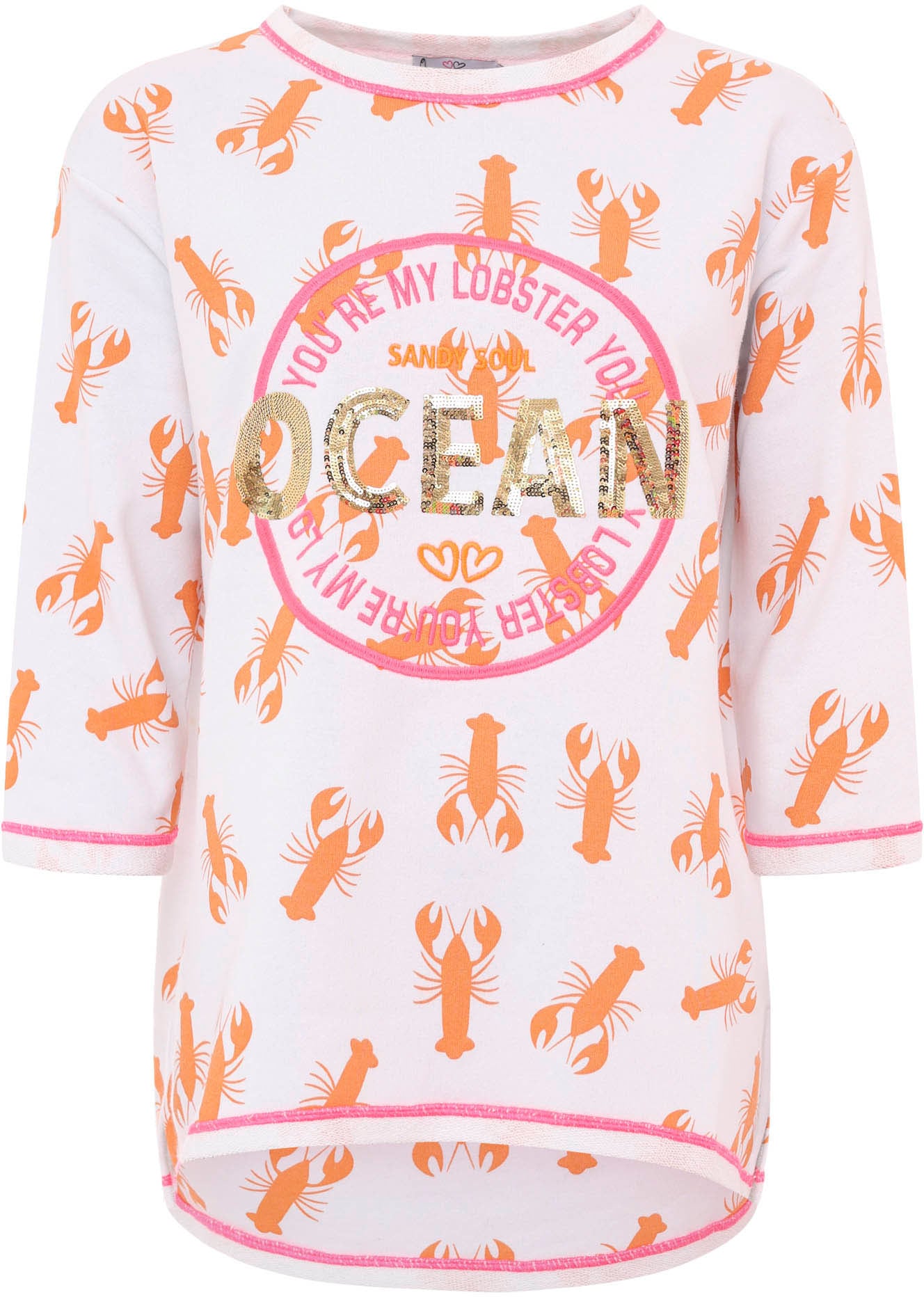 Zwillingsherz Longsleeve »Shirt "Ocean Sandy Soul"«, 3/4-Arm, Pailletten, Kontrastnähte, Schriftzüge, Rundhalsausschnitt