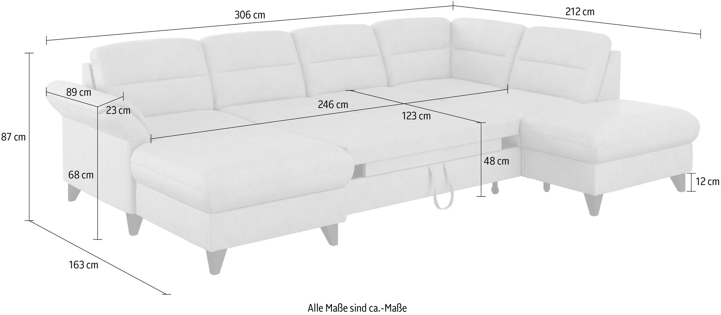 sit&more Wohnlandschaft »Mellum U-Form«, Federkern, wahlweise mit Bettfunktion, Stauraum und Armteilfunktion