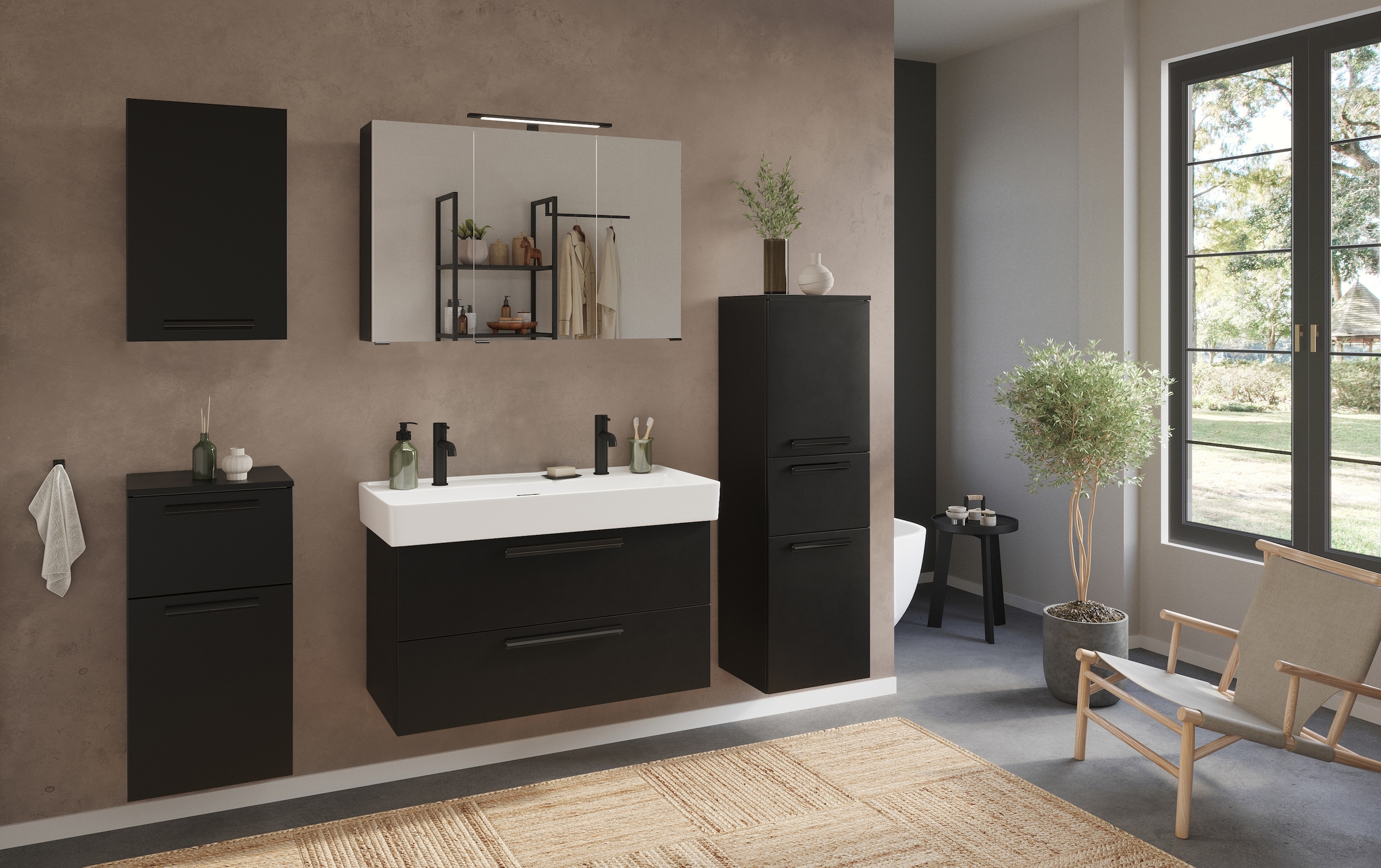 welltime Hängeschrank »SALVADA, Hängeschrank 40 cm, gedämpfte Scharniere« Schwarz, Front und Korpus aus hochwertigen MDF, Anti-Finger-Print