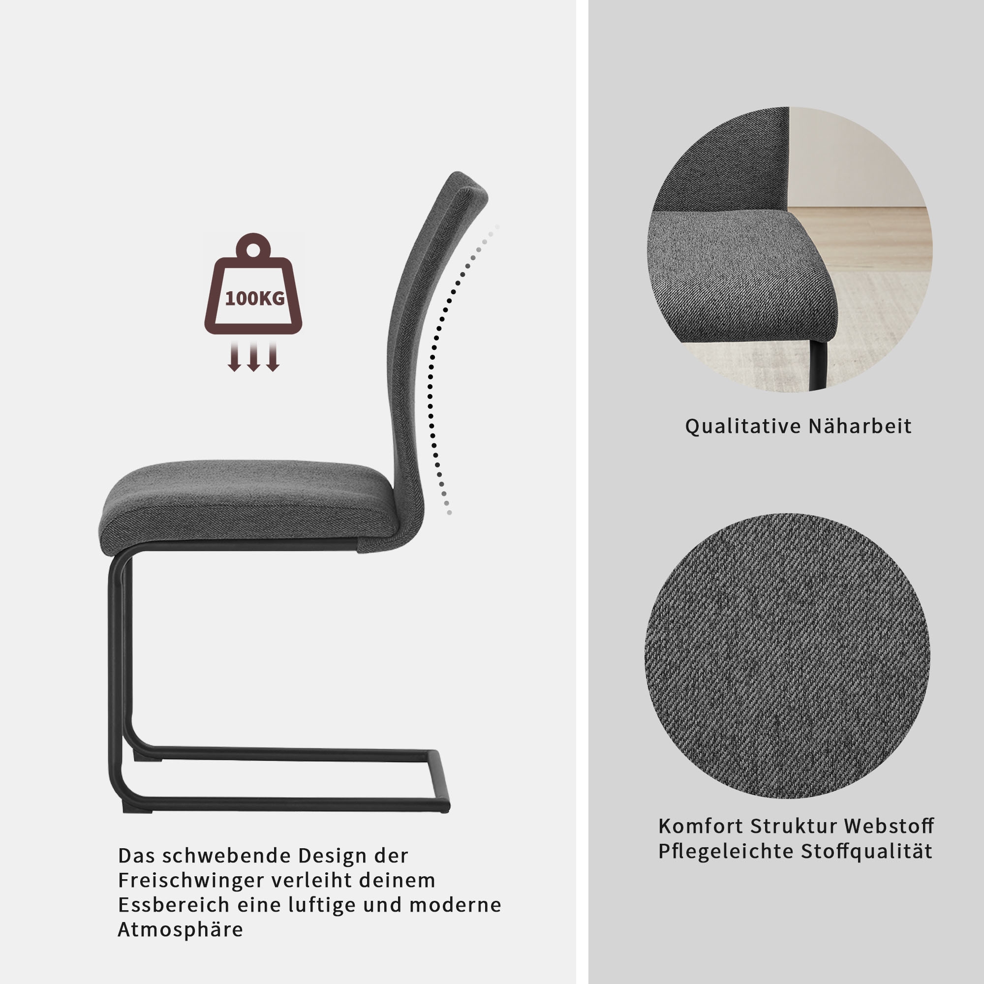 OTTO home Freischwinger »Tayler« (Set) 2 Stk.Strukturstoff, robustem Metallgestell, Anti-Kipp-Funktion