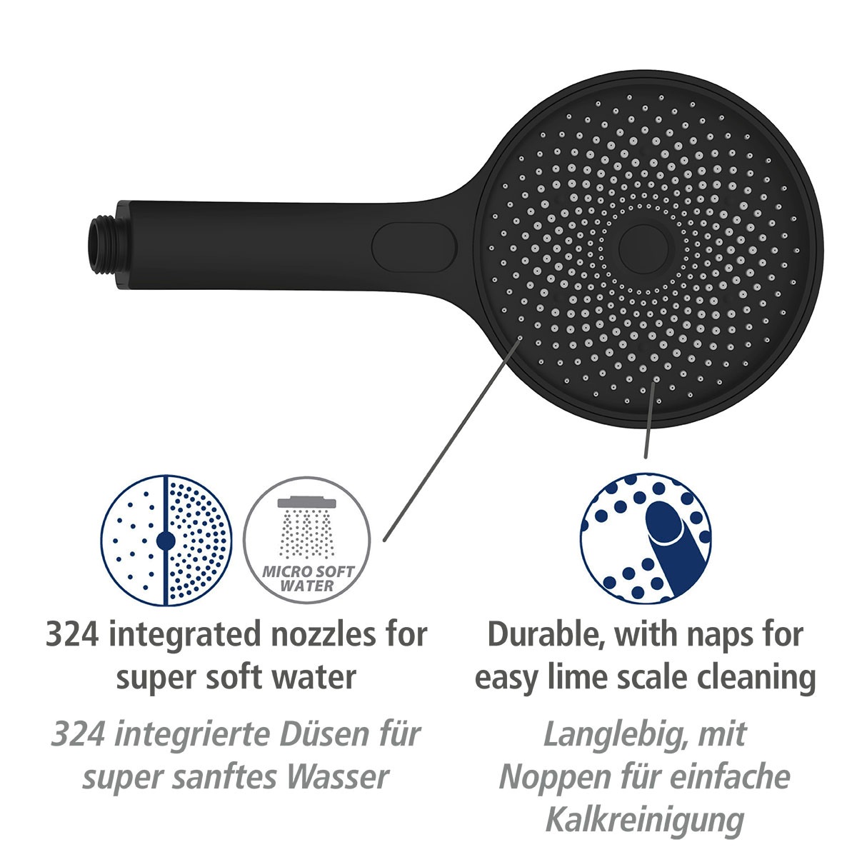 WENKO Handbrause »Softwater«, (1 tlg.), Schwarz matt, Ø 13 cm