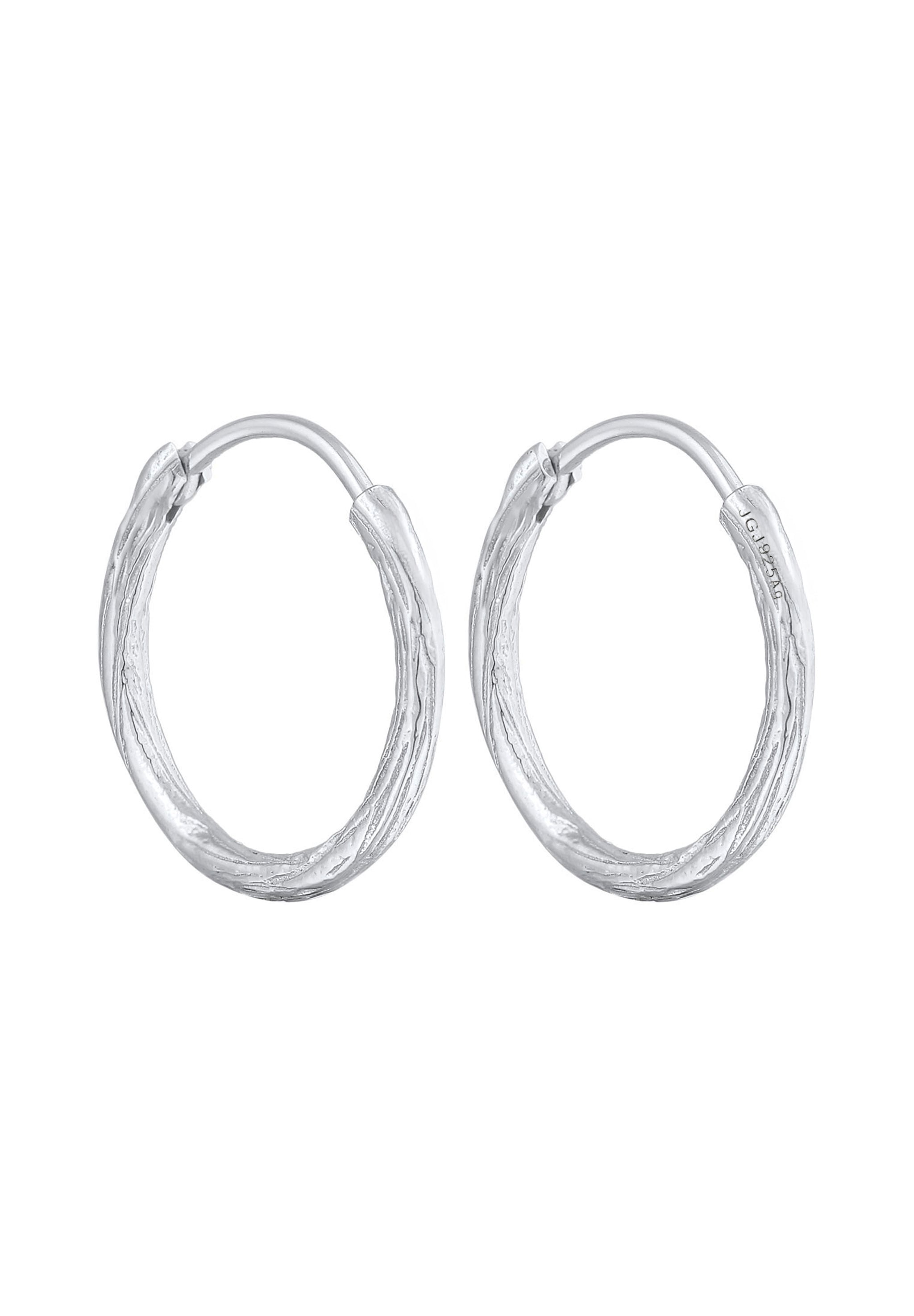 Elli Paar Creolen »Creole Casual Raues Finish 925 Silber«