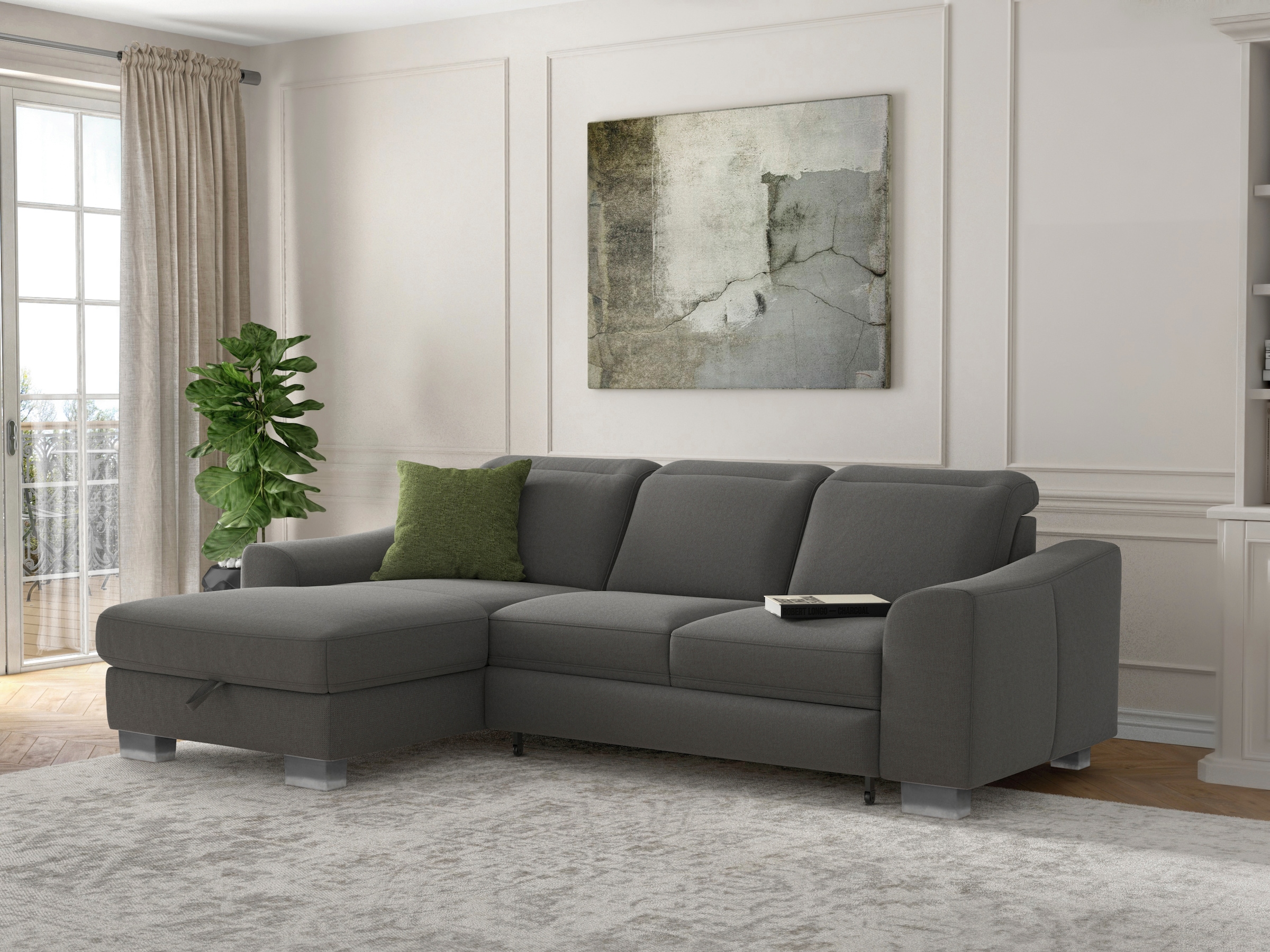 sit&more Ecksofa »Dundee L-Form«, mit Federkern und Edelstahlfüßen, wahlweise mit Kopfteilverstellung