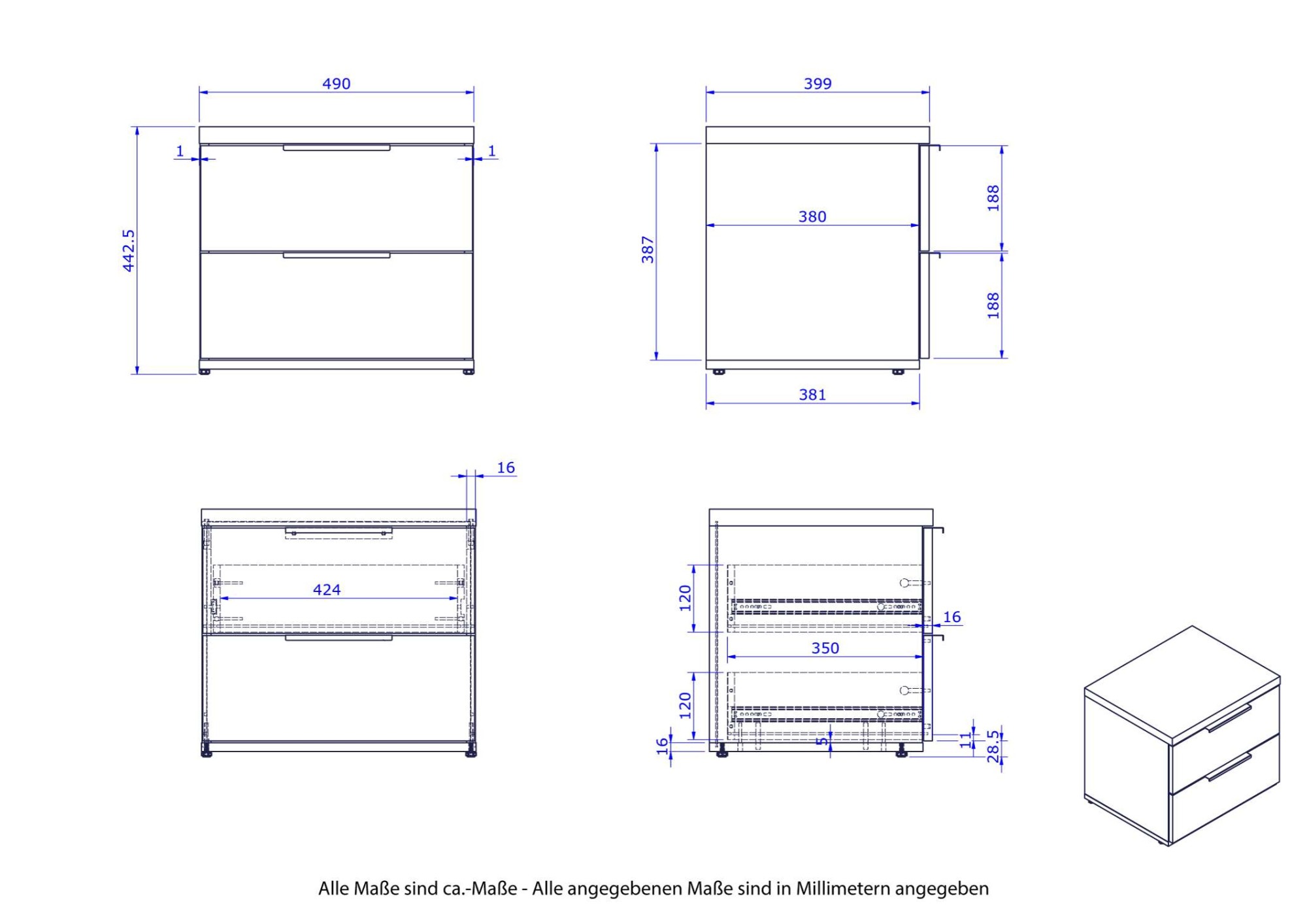 Composad Nachtkonsole »Mundi, Nachtkonsole, Nachttisch, Nachtschrank«, (1 St.), mit 2 Schubladen hochglanz lackiert