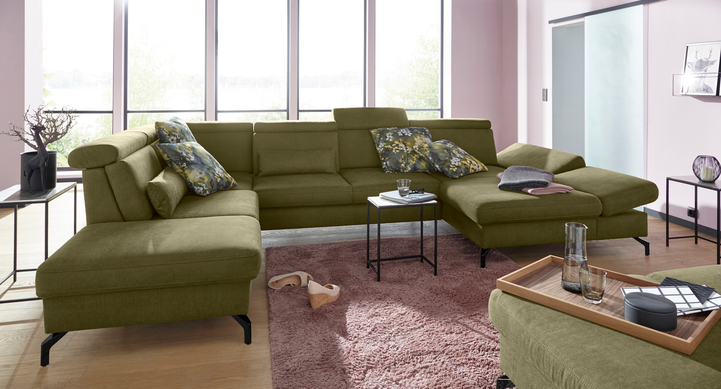 sit&more Wohnlandschaft »Brisbane U-Form«, Fußhöhe 12 cm, inklusive Sitztiefen-, Armteil- und Kopfteilverstellung