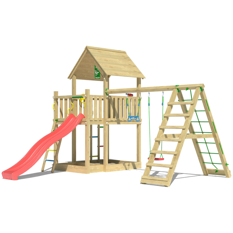 JUNGLE GYM Spielturm »Majesty« Spielanlage mit Schaukel, Kletterbock und Rutsche mit Wasseranschluss rot