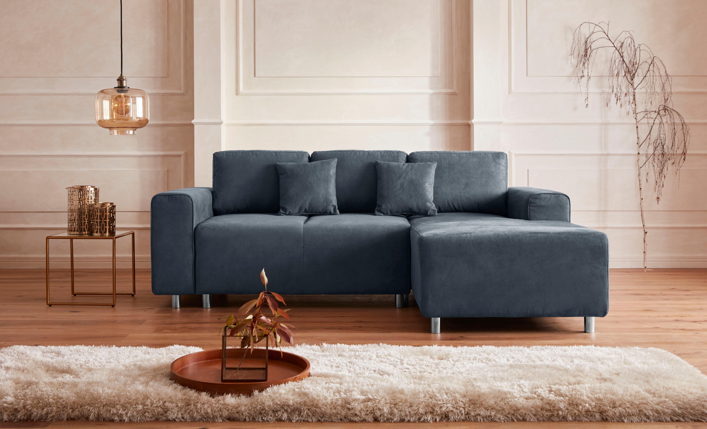 Home affaire Ecksofa »Györ«, L-Form, wahlweise mit Bettfunktion und Bettkasten incl. 2 Zierkissen