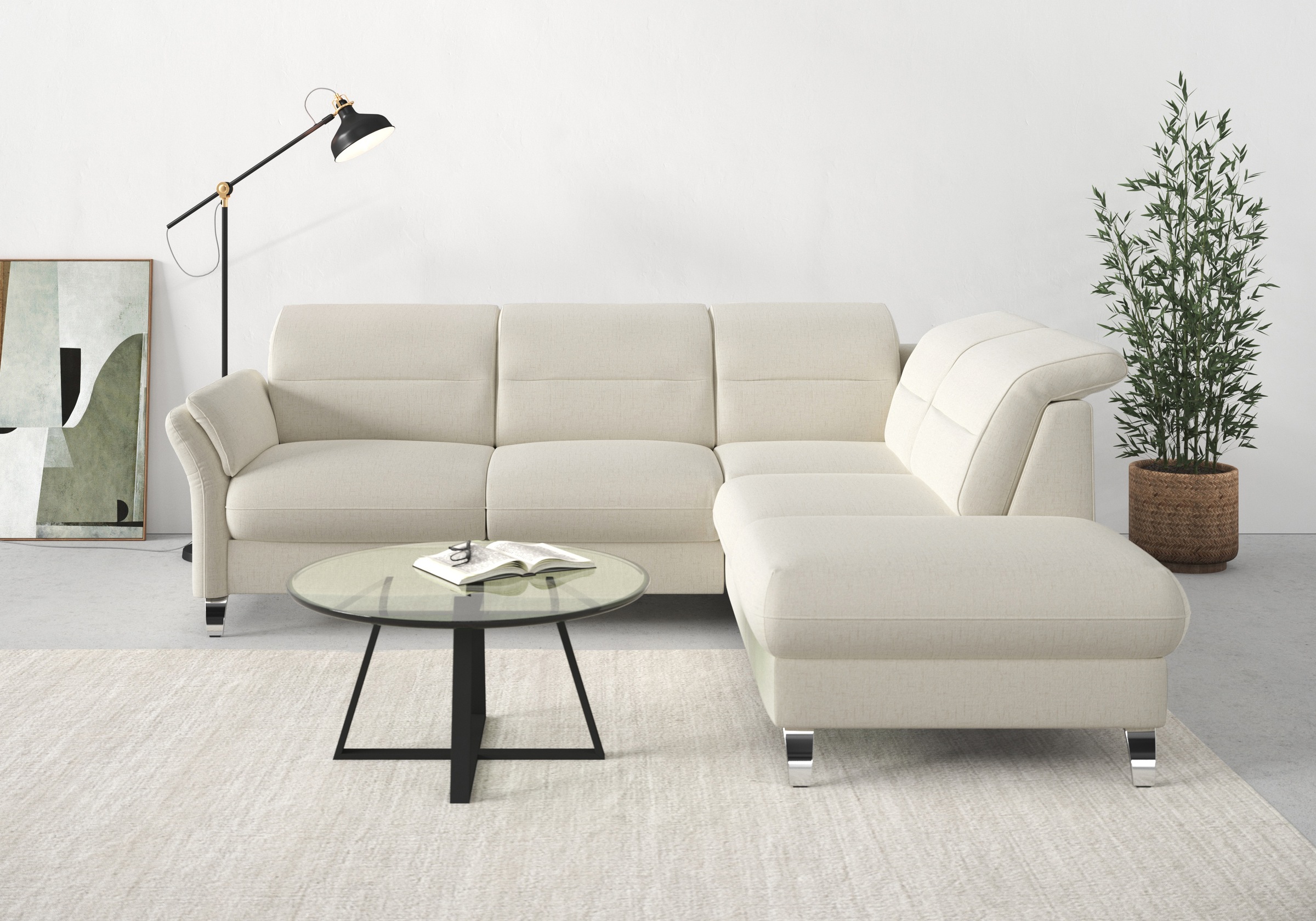 sit&more Ecksofa »Grenoble L-Form mit Federkern«, wahlweise mit Bettfunktion, Bettkasten, Arm- und Kopfteilverstellung