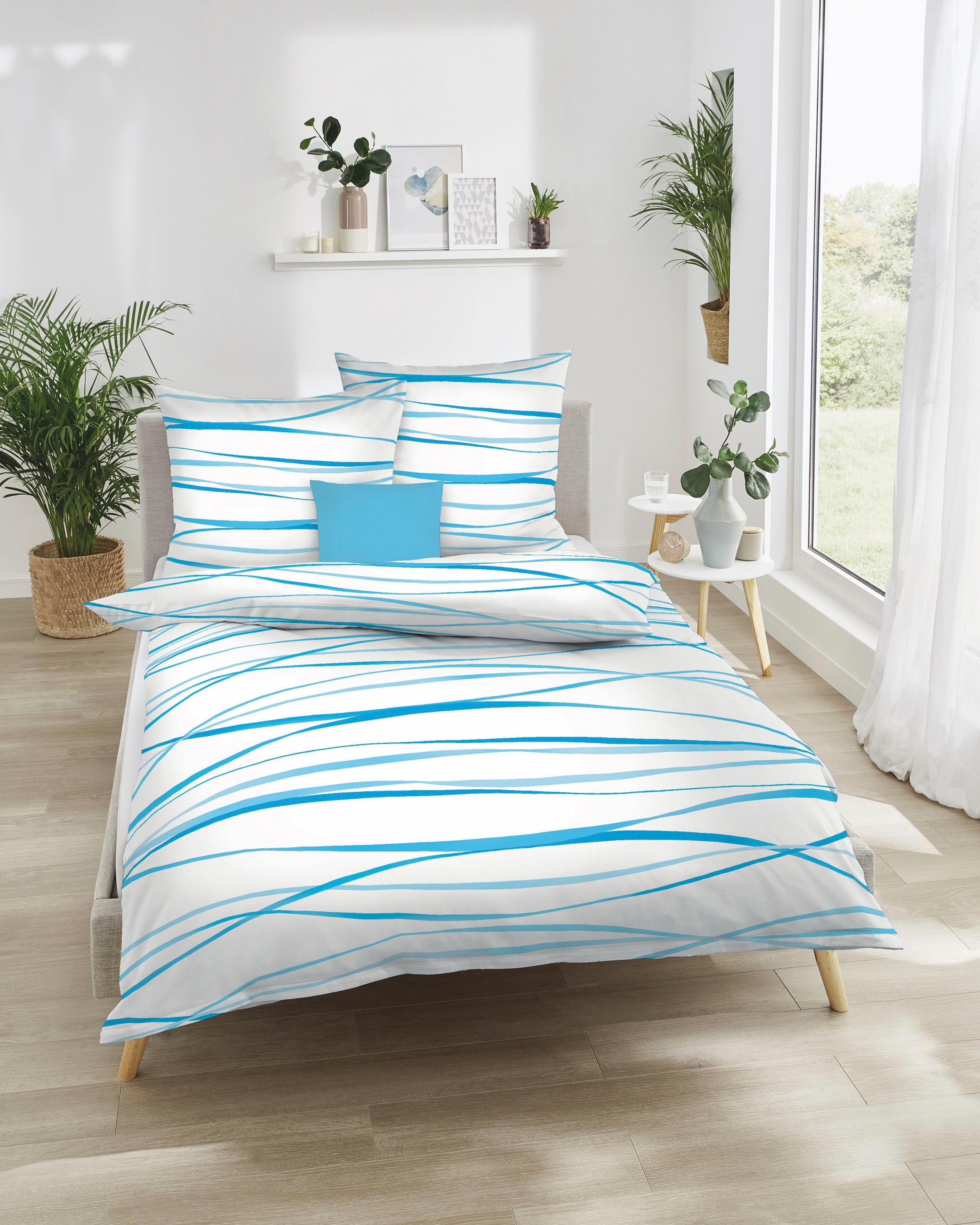 Kaeppel Bettwäsche »MOTION, IN GR. 135X200, 155X220 ODER 200X200 CM, MIT REIßVERSCHLUSS«, aus Baumwolle, mit feinen Wellenlinien, wahlweise mit Wendeoptik