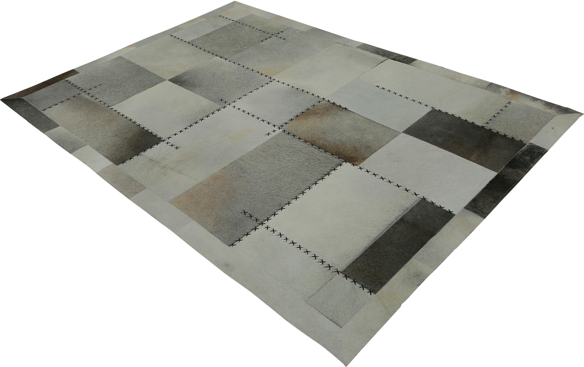 calo-deluxe Lederteppich »Solut 305 - Fellteppich«, rechteckig, 8 mm Höhe, echtes Rinderfell, Patchwork, Wohnzimmer