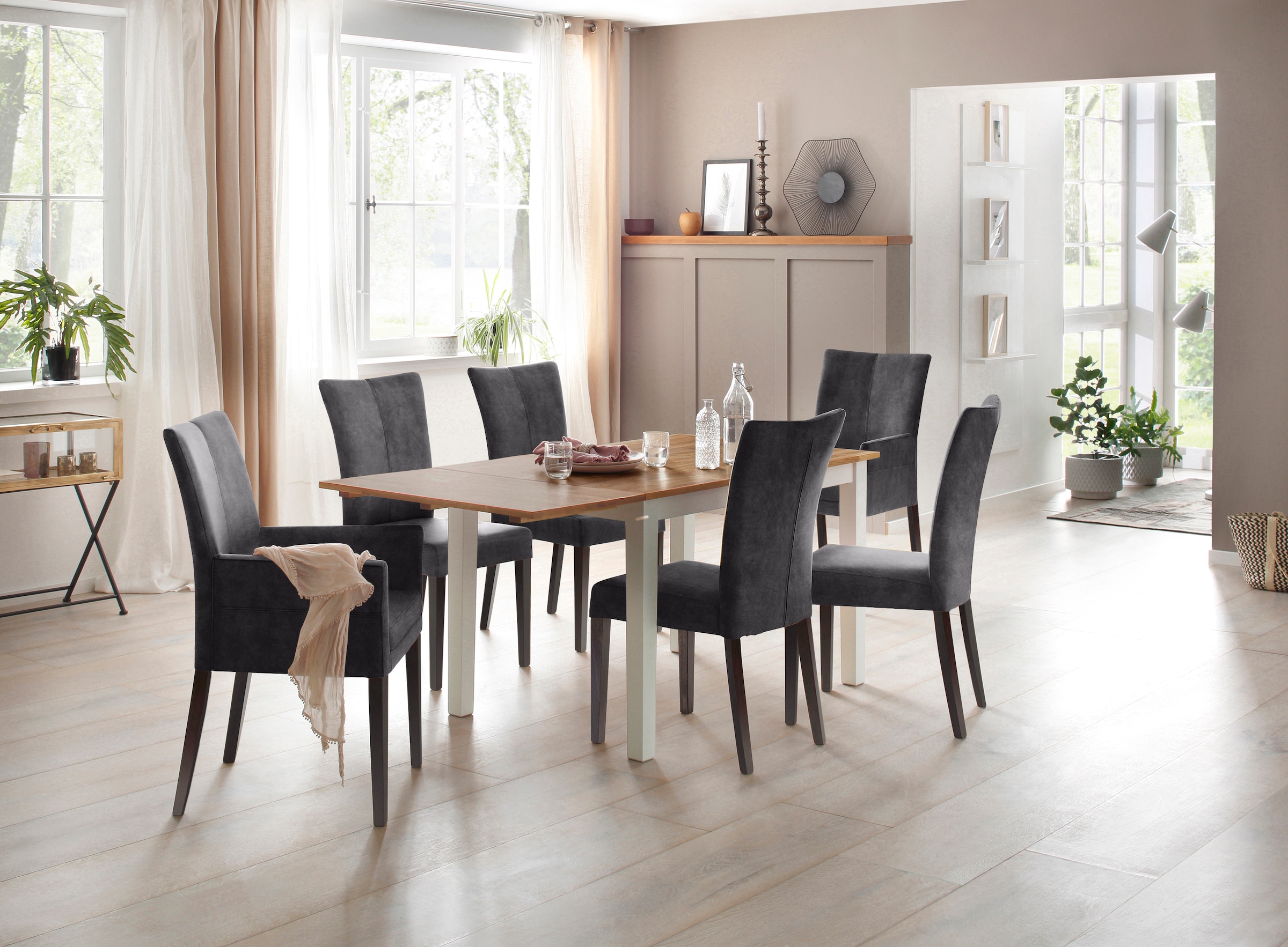 Home affaire Armlehnstuhl »Aspen«, Samtvelours, Beine aus massiver Buche, wengefarben lackiert