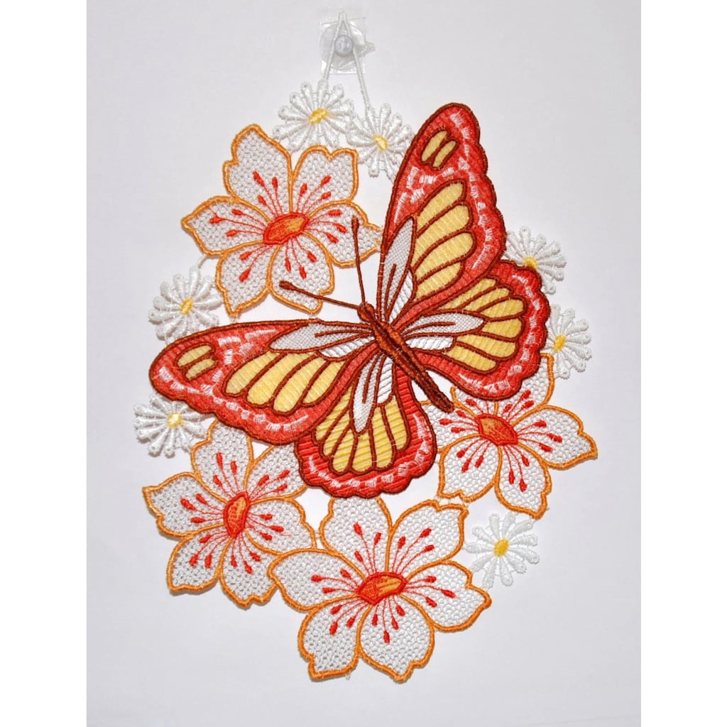 Stickereien Plauen Fensterbild »Schmetterling auf Blume«