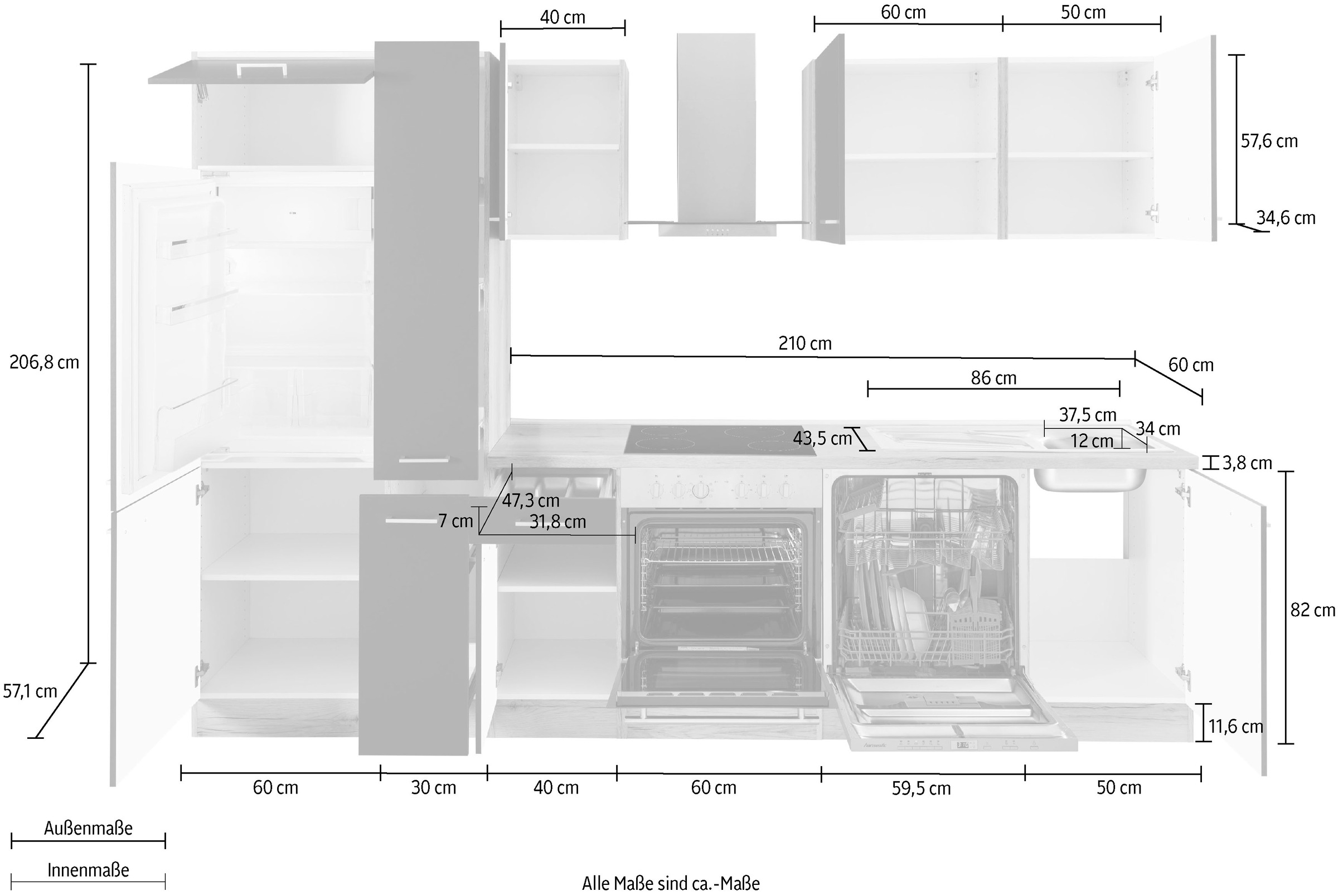 OPTIFIT Küchenzeile »Iver«, 300 cm breit, inklusive Elektrogeräte der Marke HANSEATIC