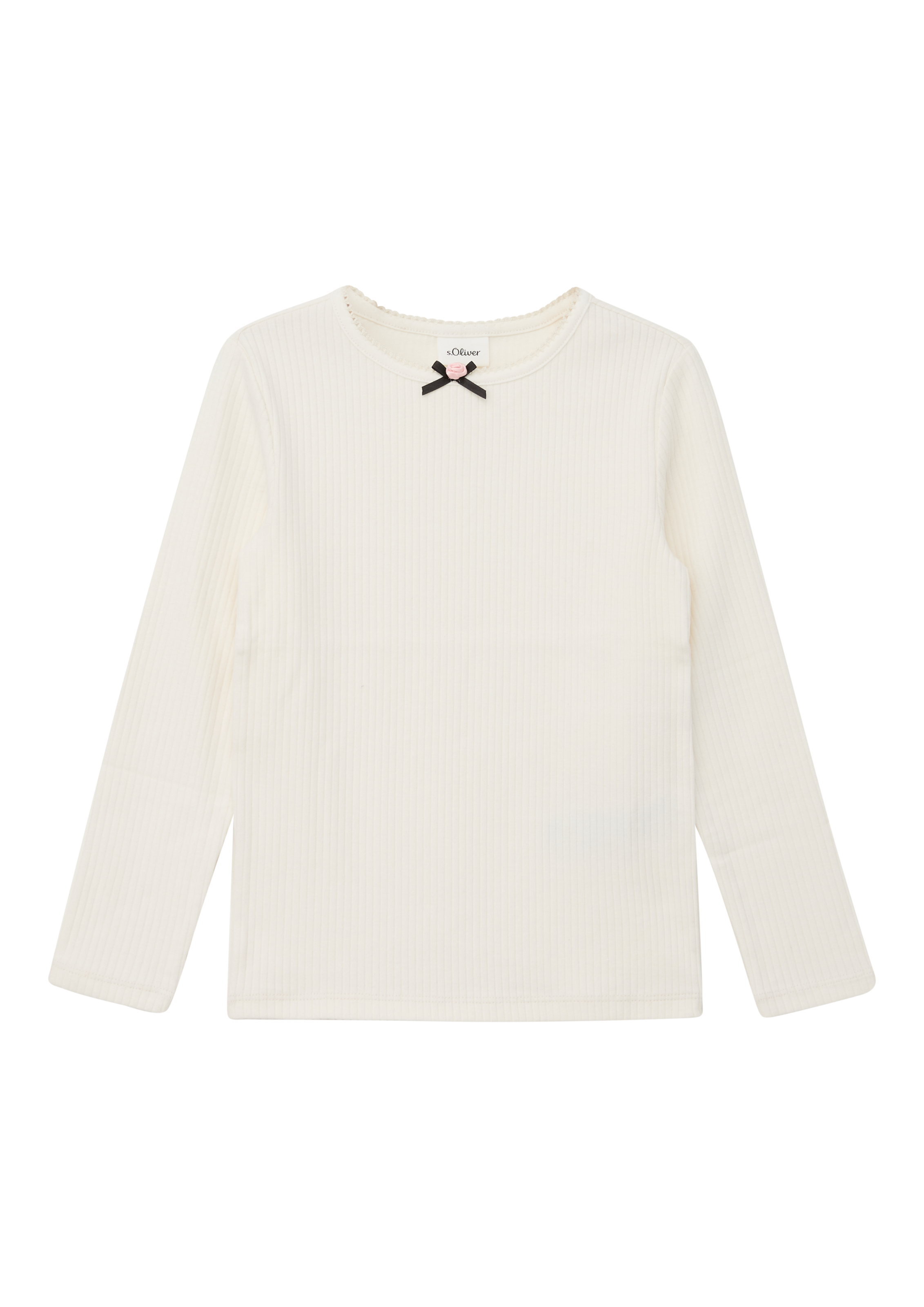 s.Oliver Junior Langarmshirt in Ripp-Qualität / Häkelkante am Ausschnitt mit Blüte / für Girls