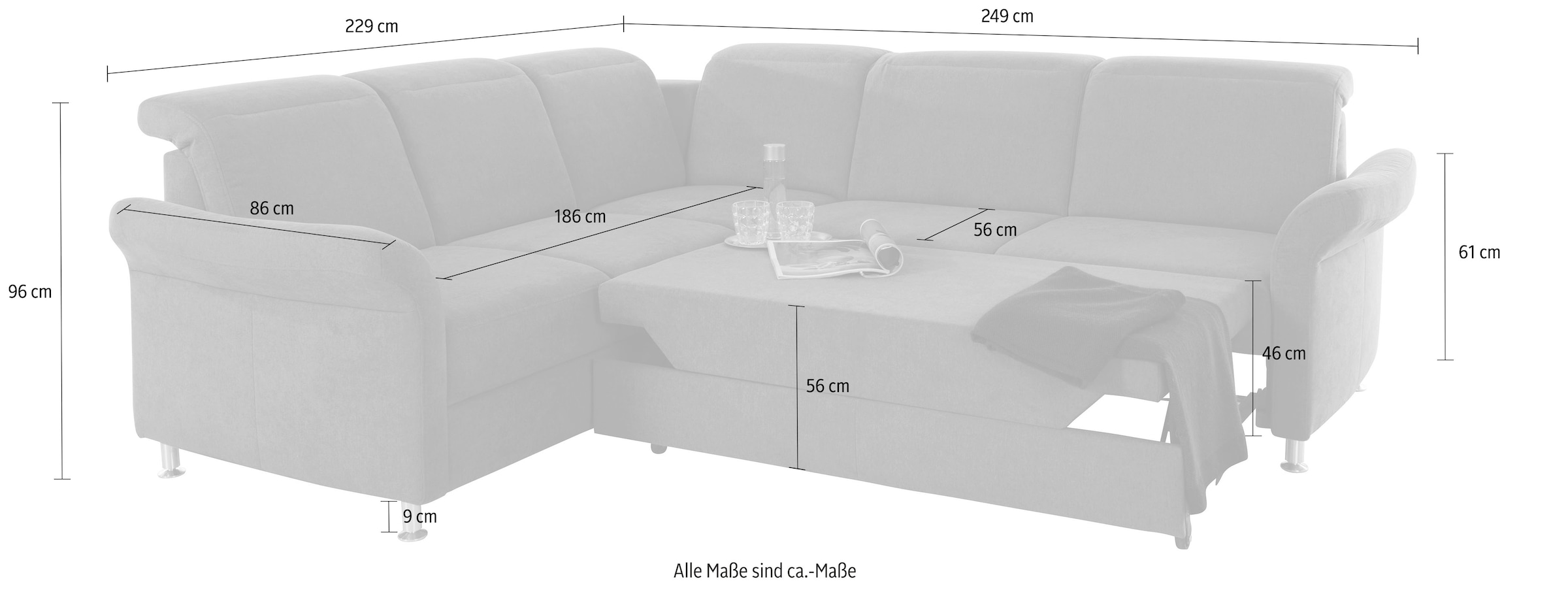 sit&more Ecksofa »Darwin L-Form«, inklusive Federkern, wahlweise mit Kopfteilverstellung, Bettfunktion