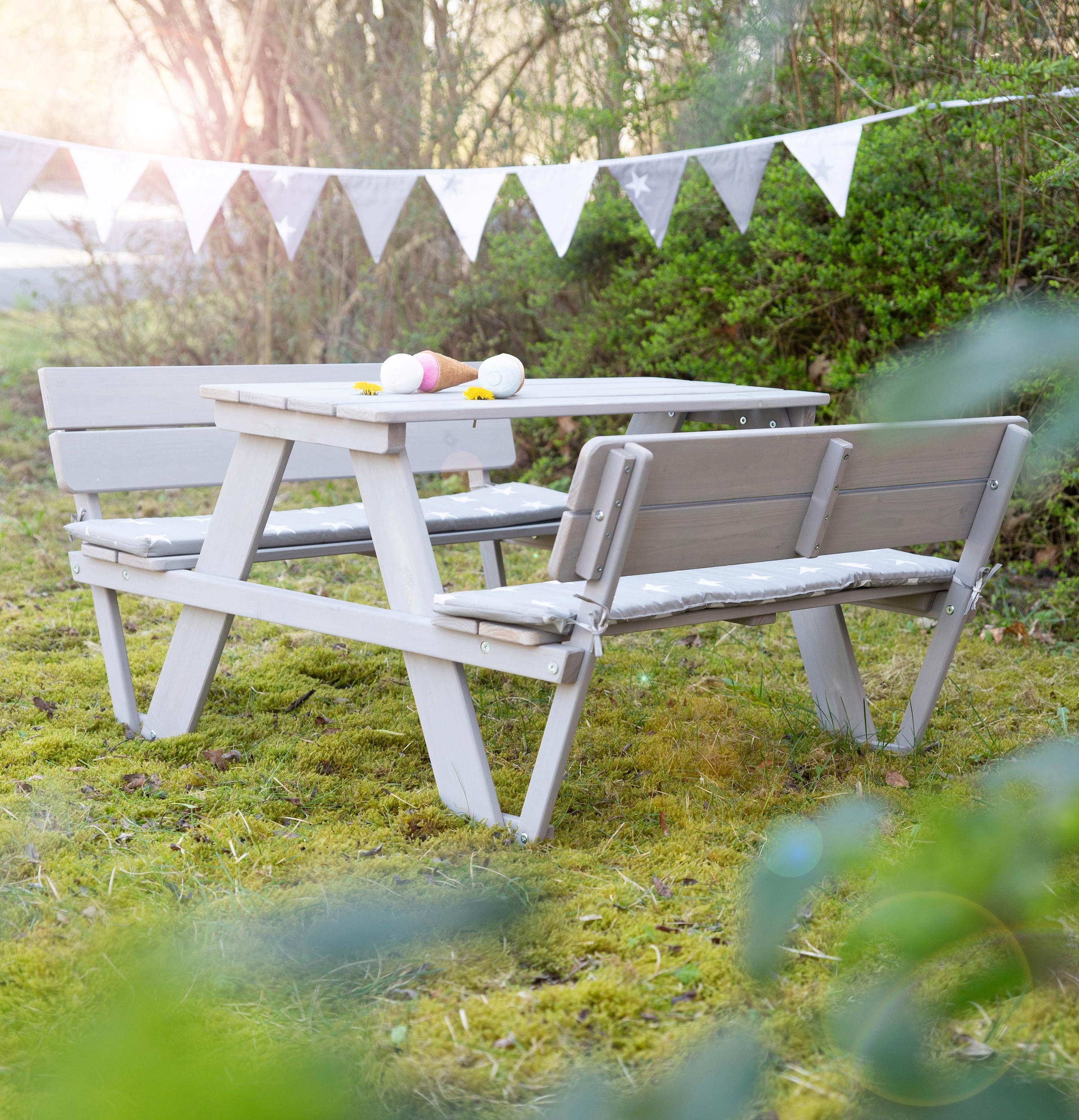 roba® Kindersitzgruppe »Picknick for 4 Outdoor Deluxe, Grau«, mit Lehne