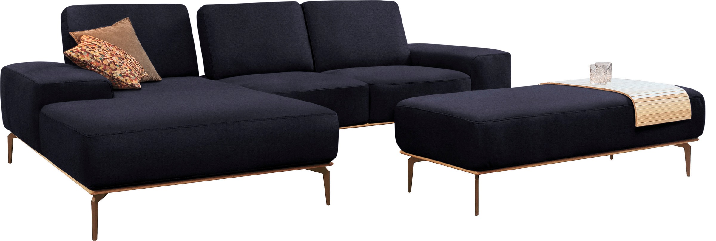 W.SCHILLIG Ecksofa »run, Designsofa mit tollem Sitzkomfort, bequem, L-Form«, mit Holzsockel, Füße in Bronze pulverbeschichtet, Breite 279 cm