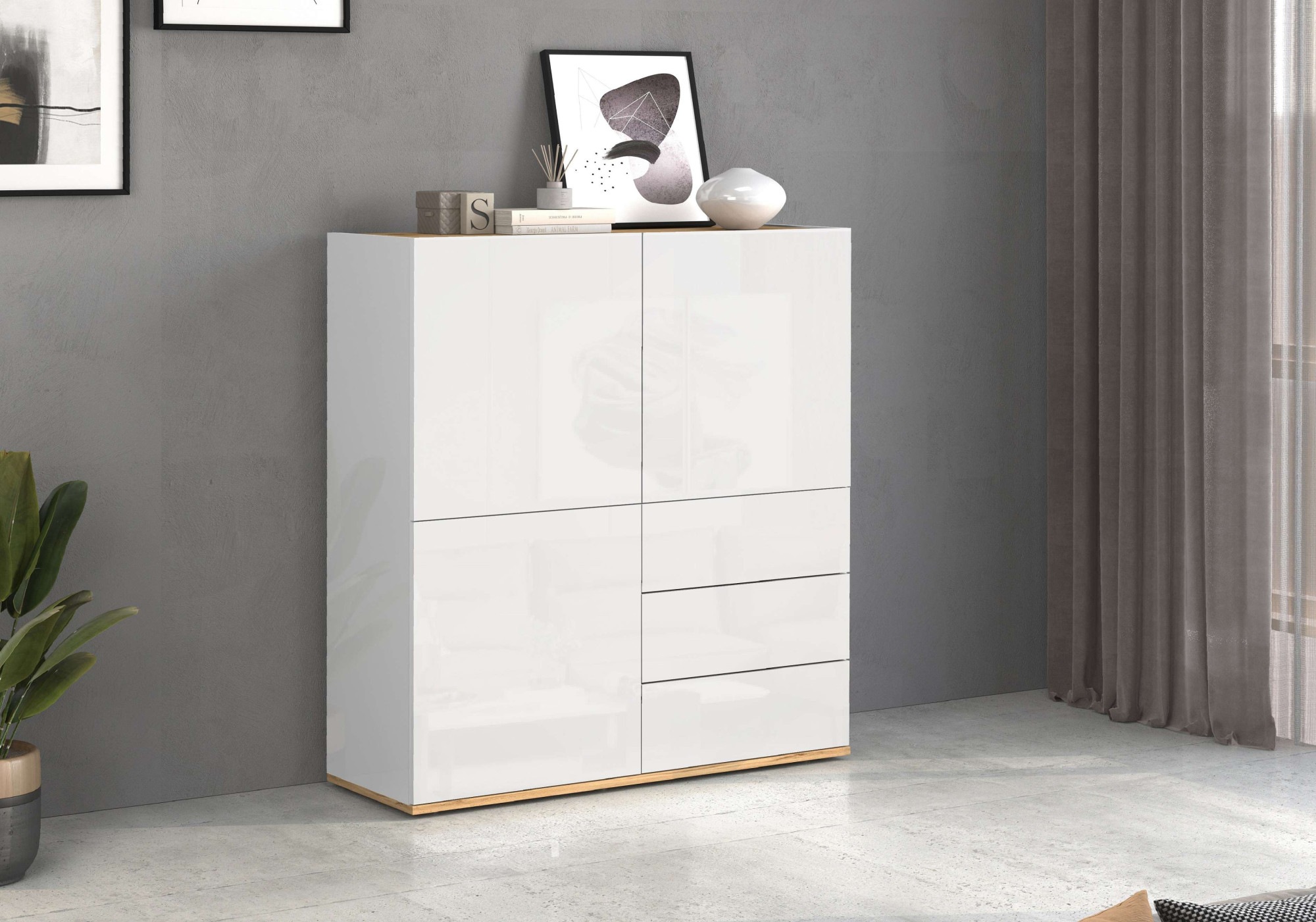 INOSIGN Highboard »GARDA Highboard, Kommode, Schrank, Grifflos mit Push to Open«, (1 St.), 3 Türen, 3 Schubladen, grifflos Breite 102 cm