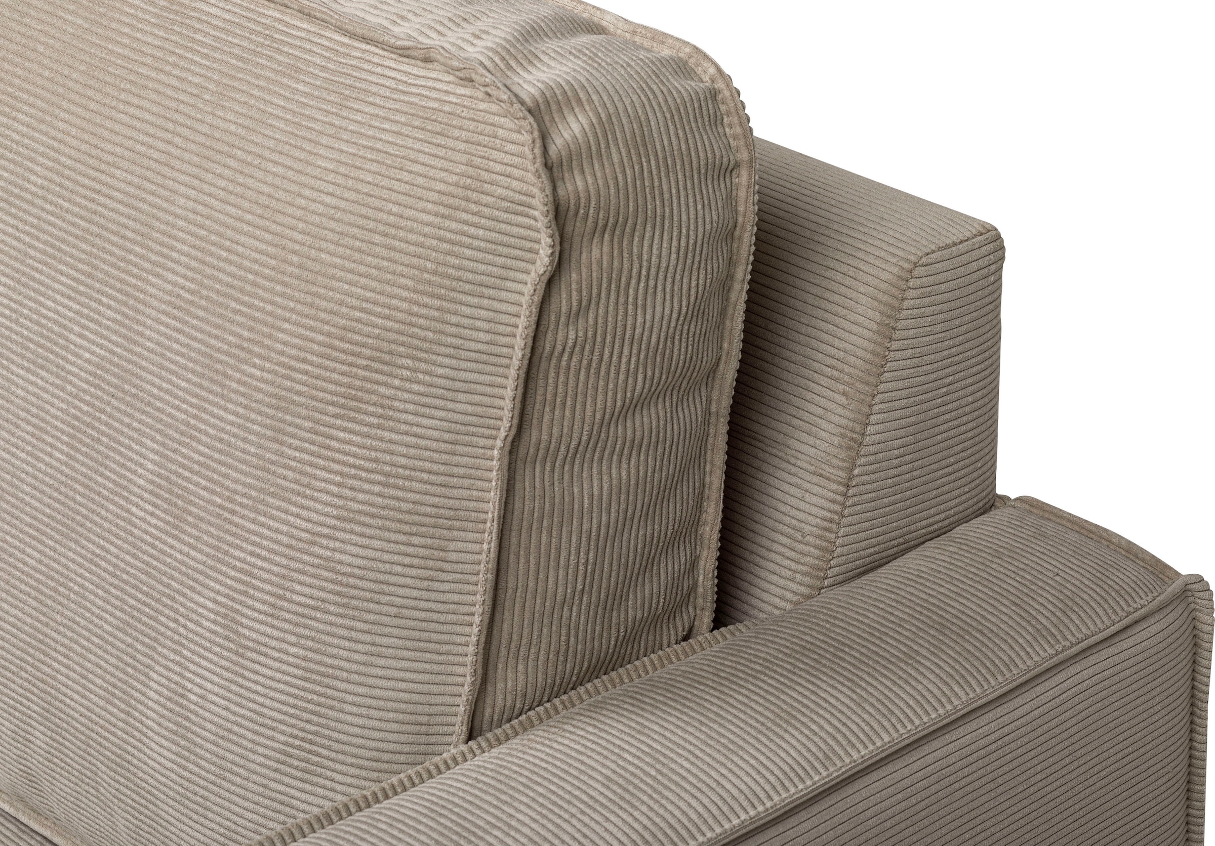 Places of Style Ecksofa »Pinto, 290 cm, Cord, Chenille, Lederoptik, Ottomane links / rechts«, mit Keder, schwarze Metallfüße, Wellenunterfederung