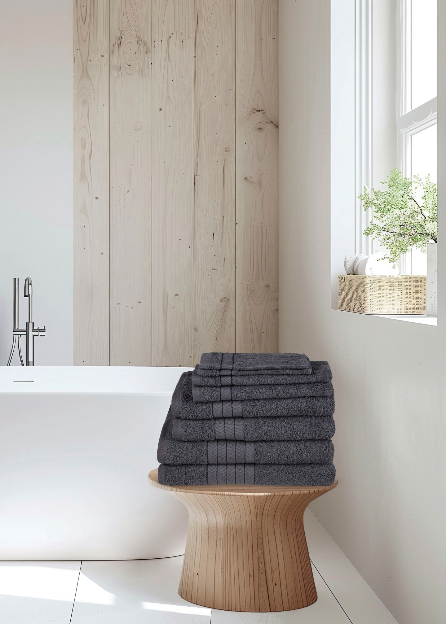 Emotion Handtuch Set »Uni«, (8 St., 2 Badetücher-2 Gästetücher-2 Handtücher-2 Waschlappen), Baumwolle, Walkfrottee, Bordüre, 500 GSM, Einfarbig, ohne Aufhängung