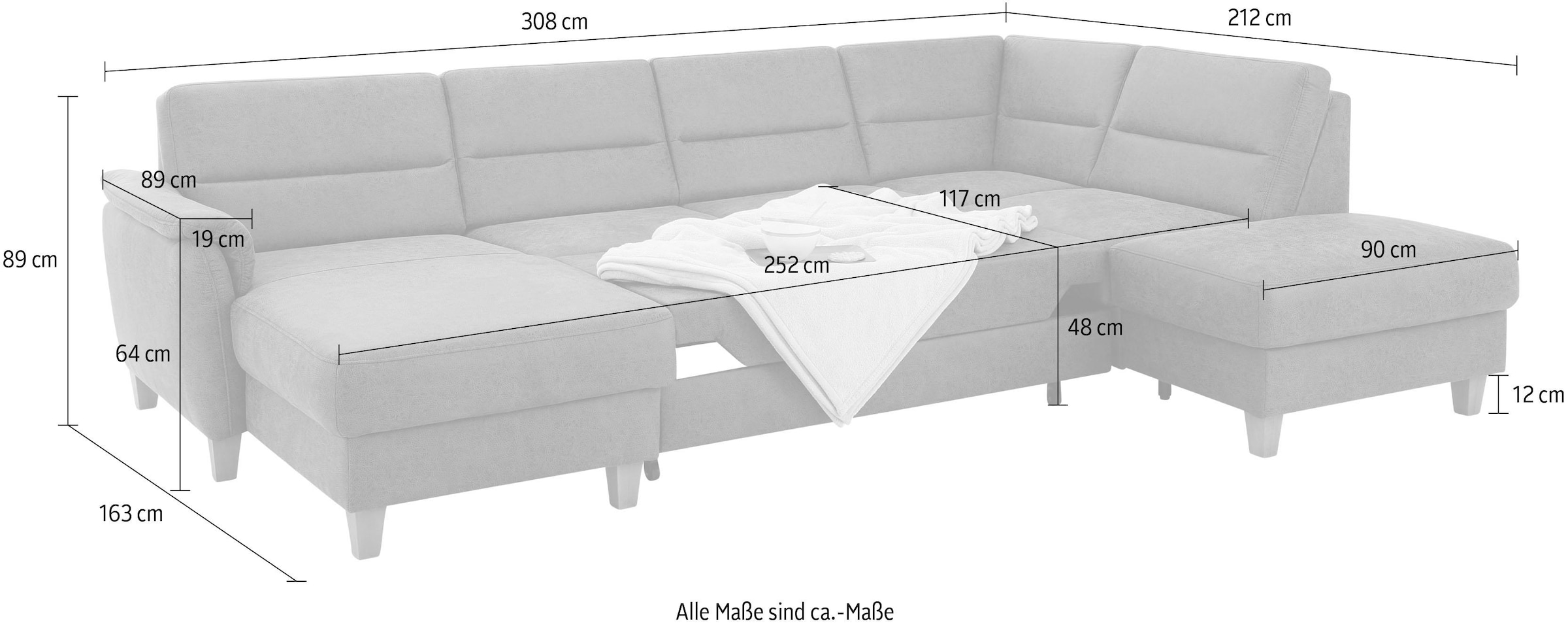 Home affaire Wohnlandschaft »Palmera U-Form«, Federkern, wahlweise mit Bettfunktion und mit/ohne Stauraum