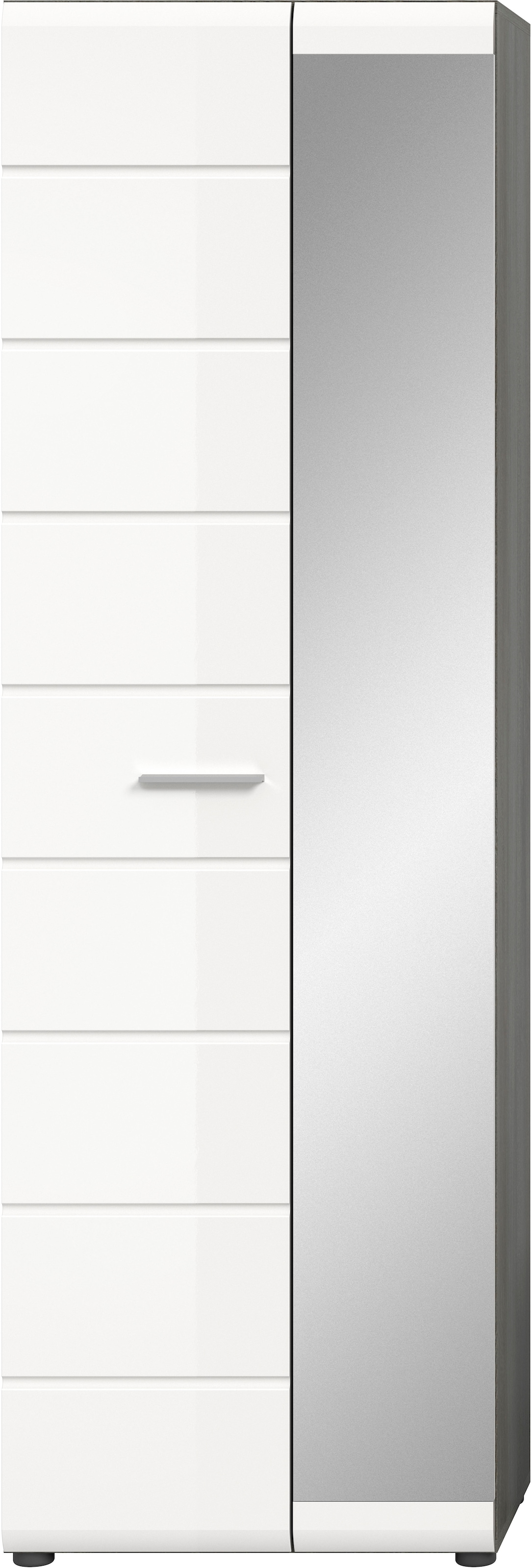 INOSIGN Garderobenschrank »Rumba, Höhe 192 cm, 1 Hochglanz Tür, 1 Spiegeltür, 4 Einlegeböden,«, 1 Kleiderstange, Stauraumschrank, Flurschrank, Flurmöbel