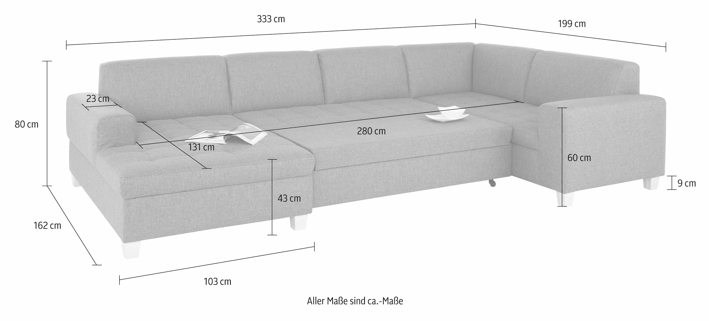 Home affaire Wohnlandschaft »Corby U-Form«, wahlweise mit Bettfunktion, Steppung auf Sitzfläche