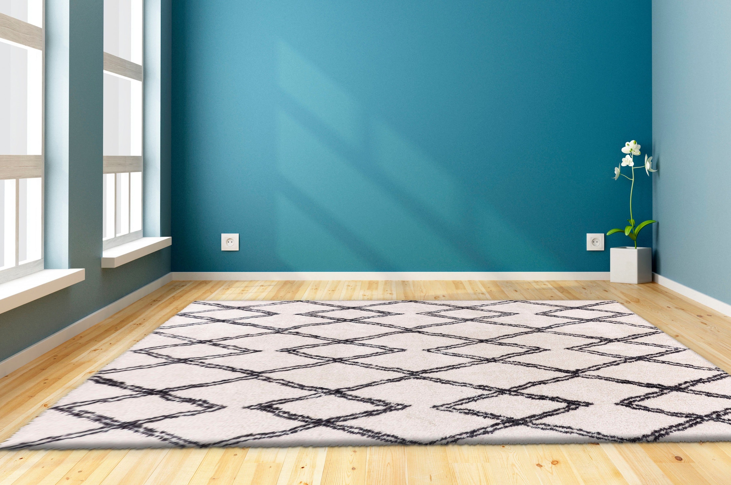 my home Hochflor-Teppich »Leasly«, rechteckig, 27 mm Höhe, retro, Teppich im Rauten-Muster, weich