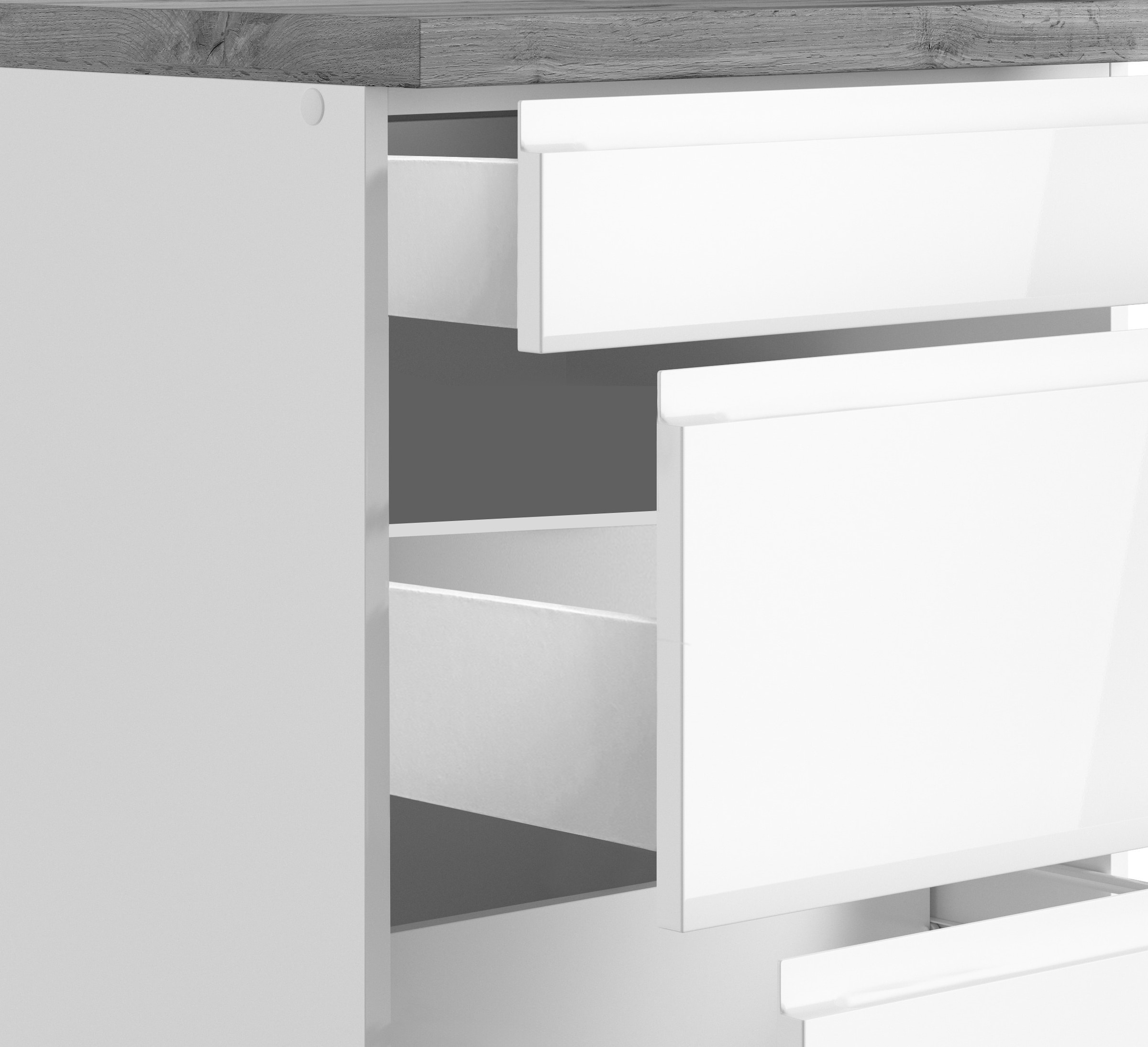 KOCHSTATION Küchenzeile »KS-Virginia,neu in verbesserter Ausführung« Arbeitsplatte 38 mm stark, Stauraum, Softclose,  Breite 360 cm, Softclose, wahlweise mit E-Geräten und Induktion