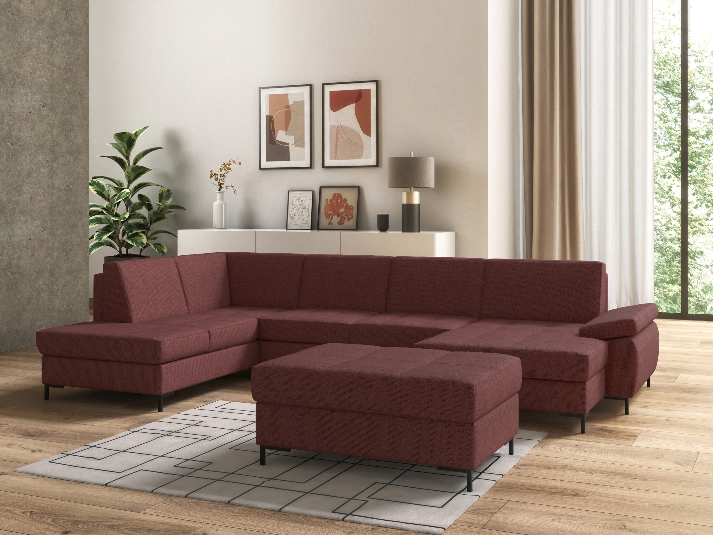 DOMO collection Wohnlandschaft »Capelo, komfortabel, klare Linien zeichnen dieses Design aus, U-Form«, mit Armteilverstellung, wahlweise mit Bettfunktion, Federkern