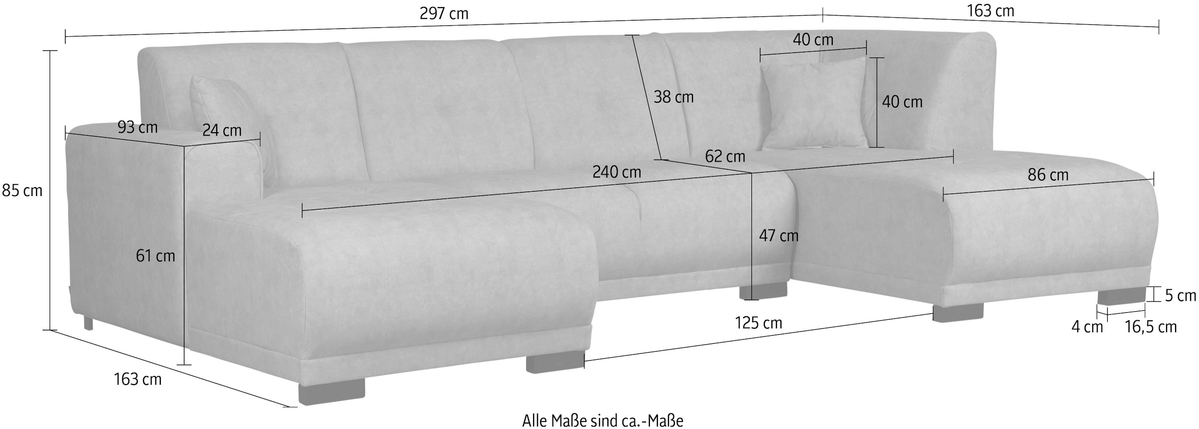 Home affaire Wohnlandschaft »Langeland U-Form«, incl. 2 Zierkissen, Recamiere wahlweise links oder rechts