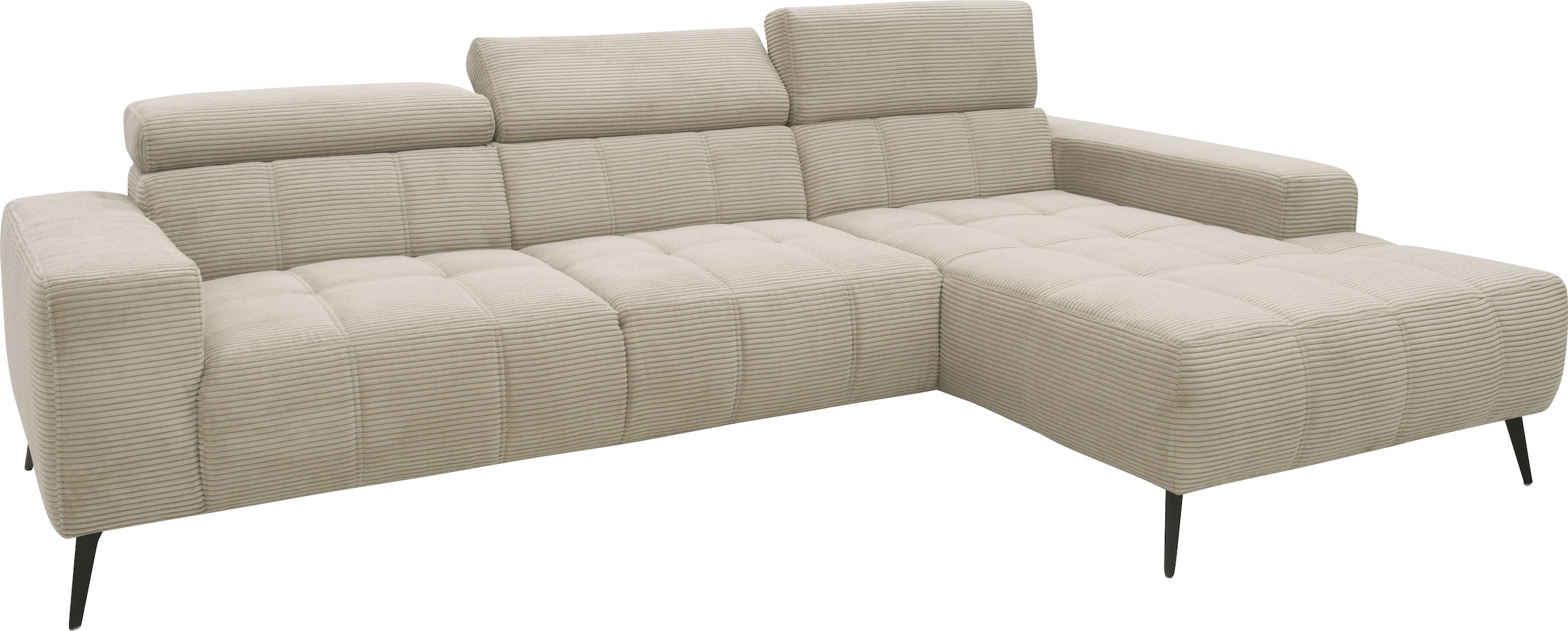 DOMO collection Ecksofa »Trento L-Form, mit Kufenfuß oder Einzelfuß«, wahlweise mit Kopfteilverstellung, Recamiere links/rechts bestellbar