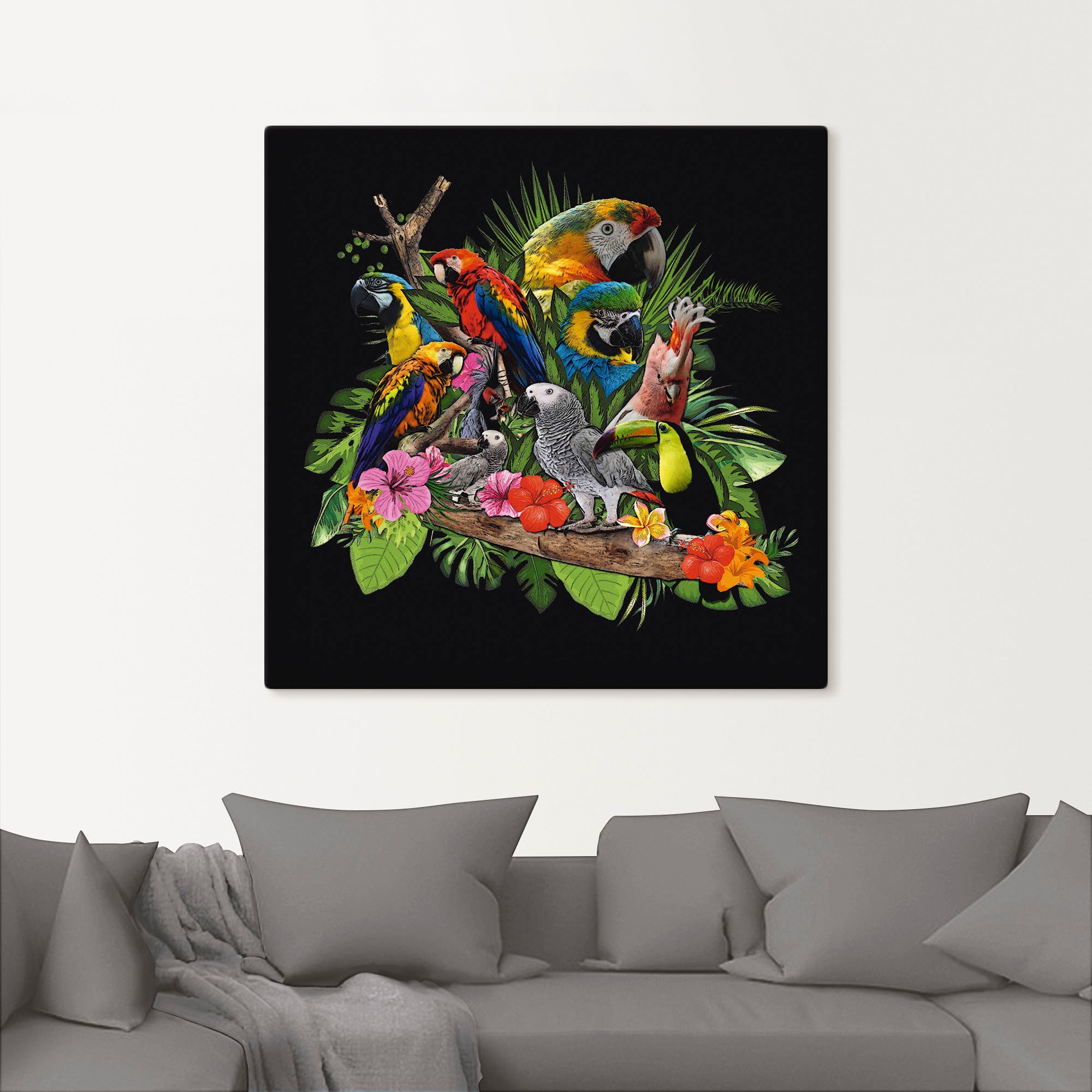 Artland Wandbild »Papageien Graupapagei Kakadu Dschungel«, Vögel, (1 St.), als Alubild, Outdoorbild, Leinwandbild, Poster, Wandaufkleber