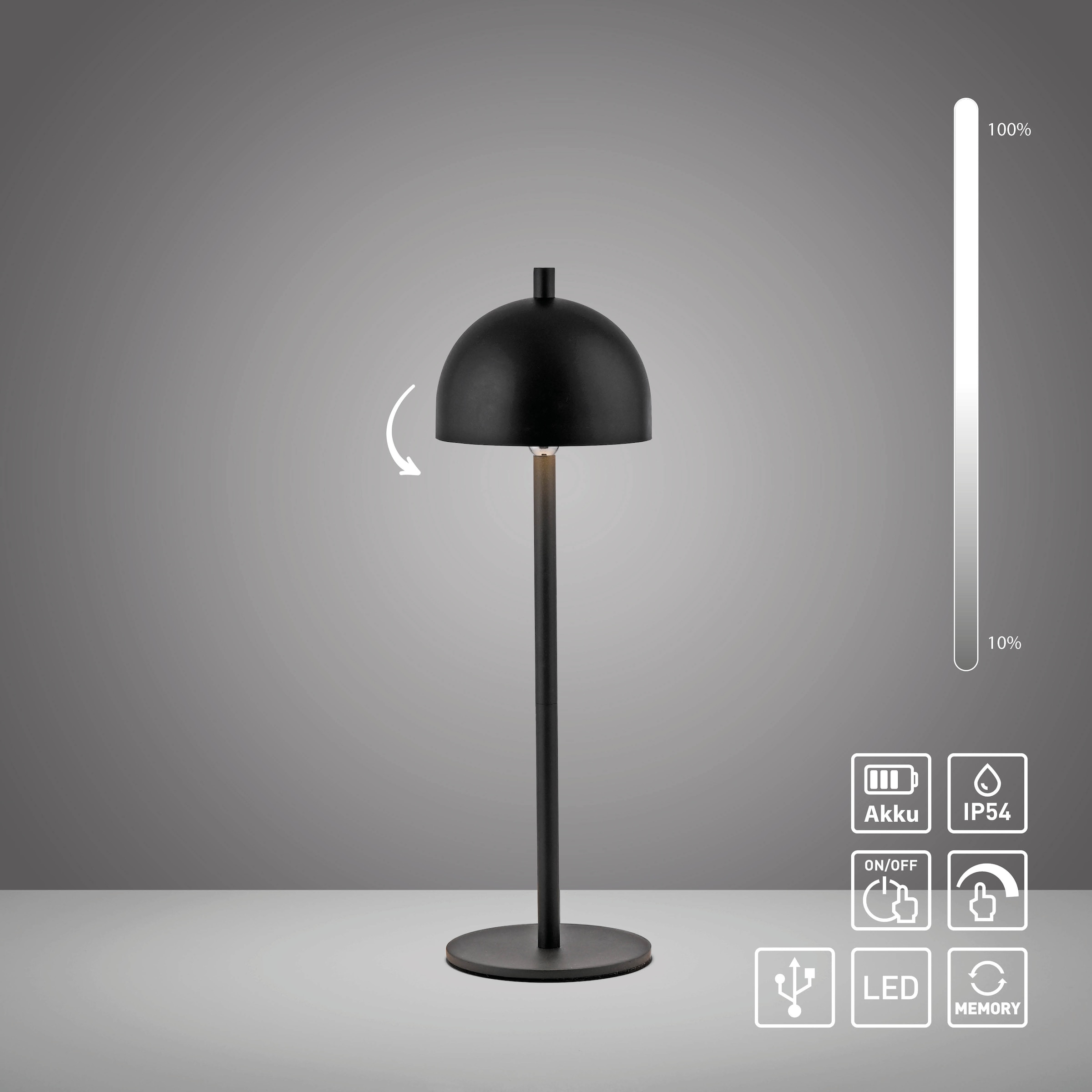 SCHÖNER WOHNEN-Kollektion LED Tischleuchte »BELLIS« LED-Board 1 Stk. Warmweiß SCHÖNER WOHNEN Kollektion, Touchdimmer, Memoryfunktion, IP54, Akku