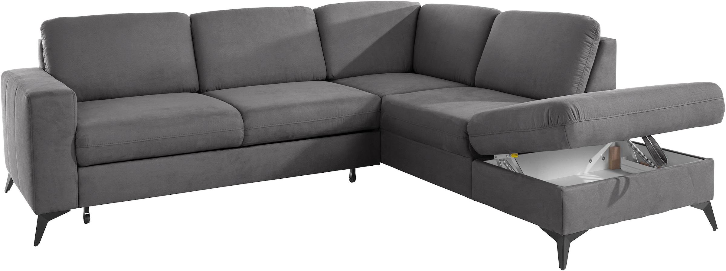 Places of Style Ecksofa »Lolland L-Form«, Wahlweise mit Bettfunktion und Stauraum, auch mit abwischbarem Bezug